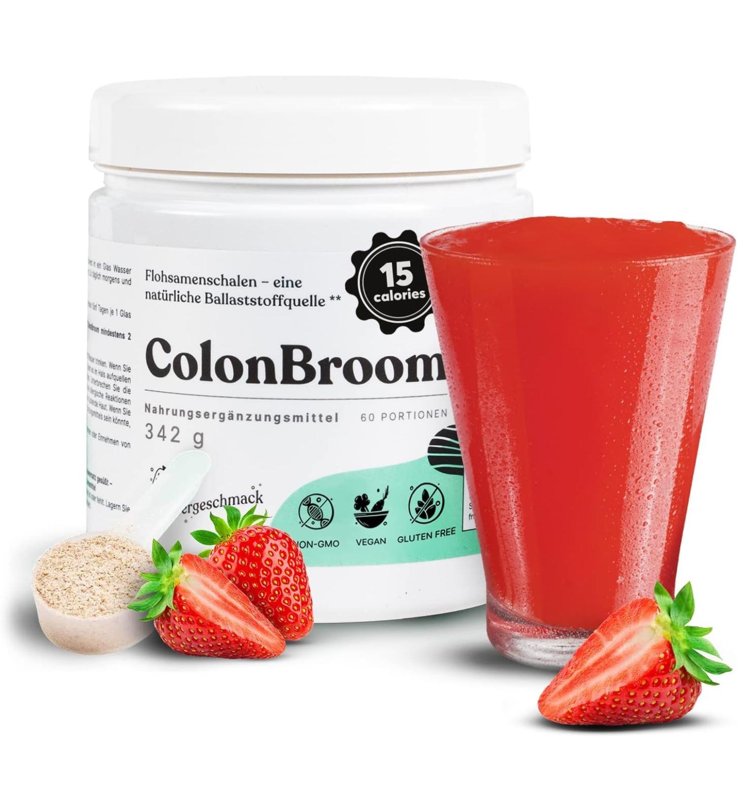 ColonBroom Psyllium Fiber Powder - Vegan Gluten-Free Sugar-Free 60 Portions for Healthy Digestion & Flatulence Relief - Buy Online on GoSupps.com