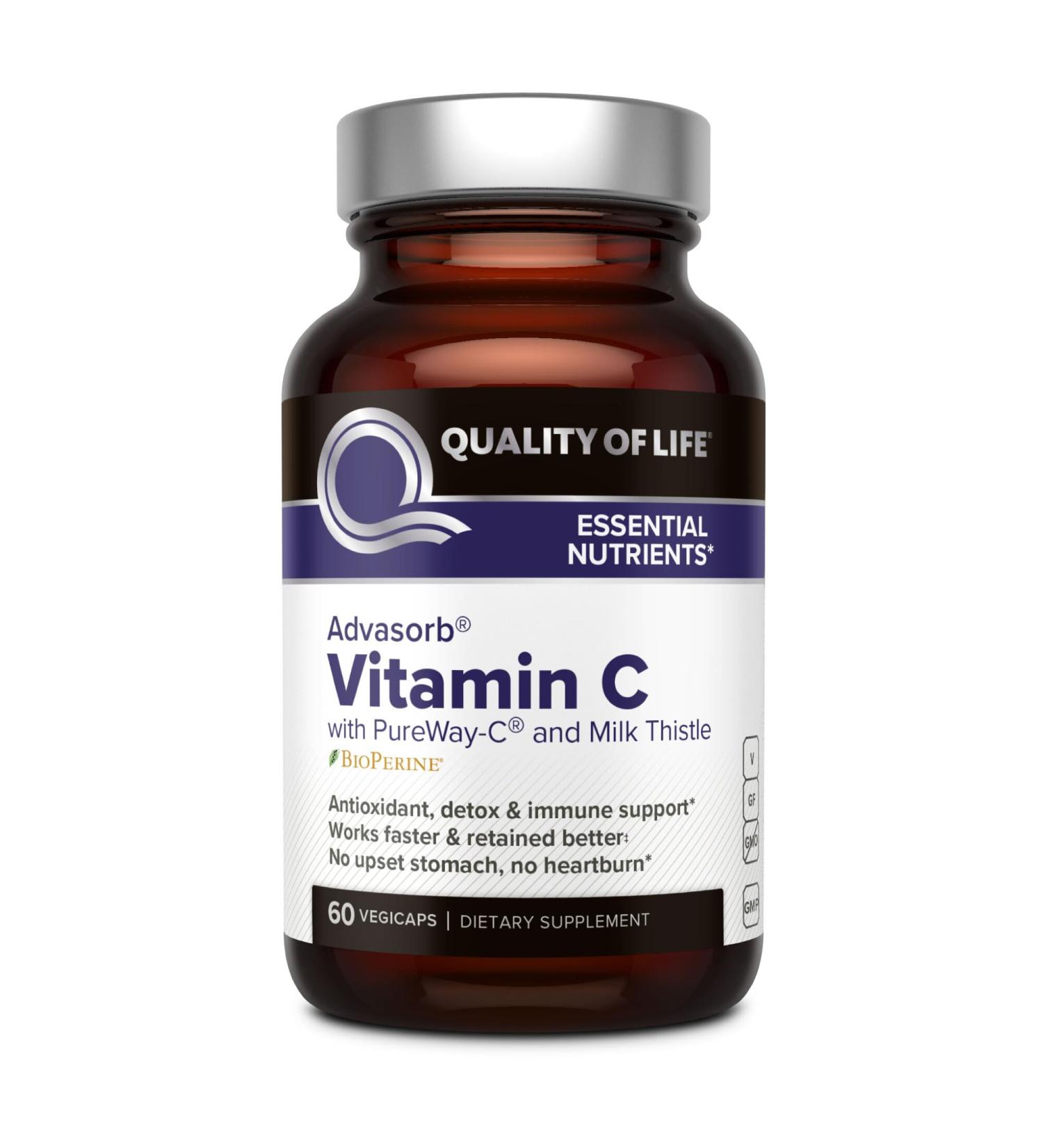 Quality of Life - Advasorb Vitamin C Supplement - 60 Vegicaps 60 Count (Pack of 1) - Buy Online on GoSupps.com