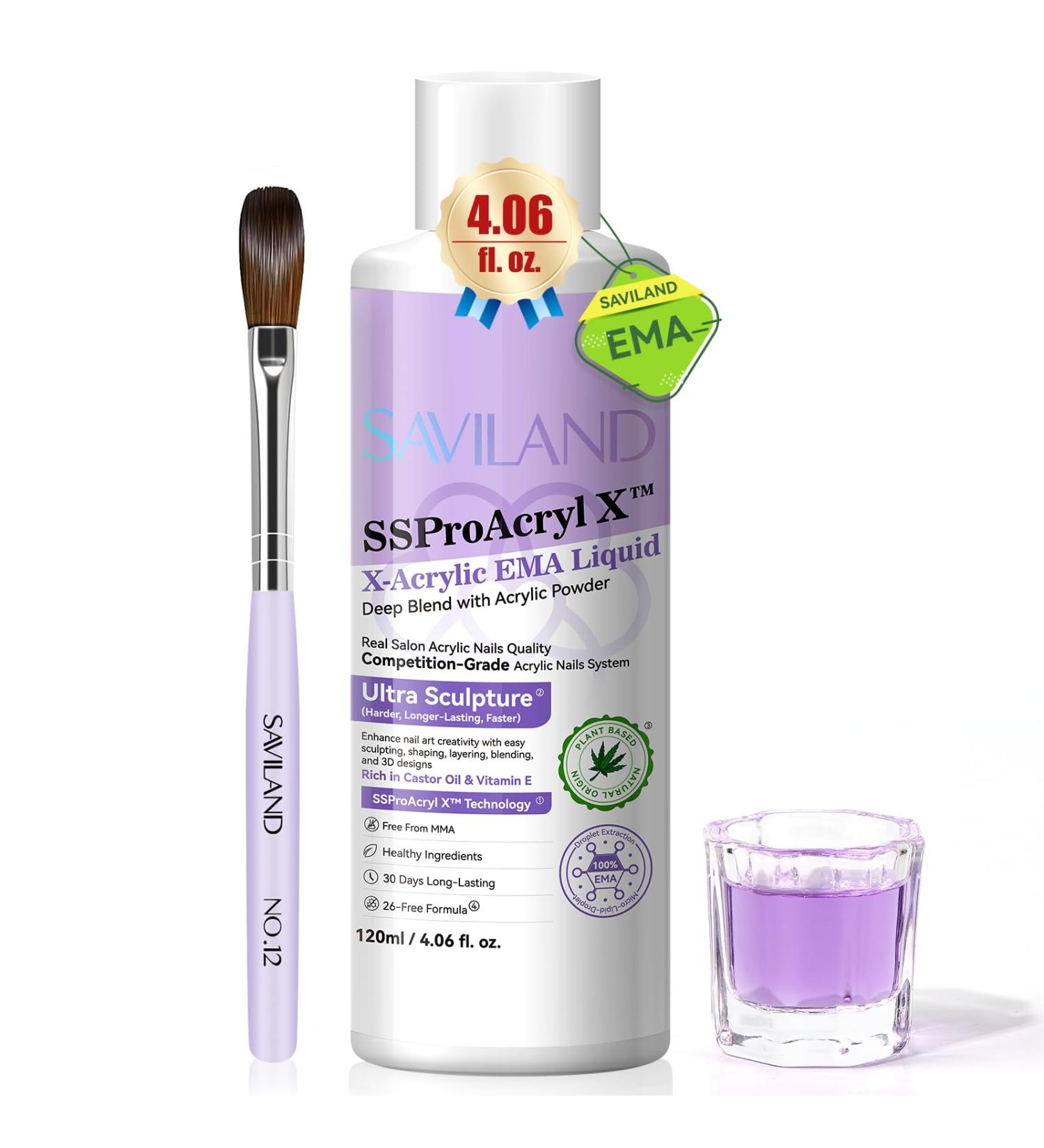 Saviland Monomer For Acrylic Nails: 120ml Pure EMA Acrylic Liquid Castor Oil Vitamin E Acrylic Monomer Liquid with 12# Acrylic Nail Brush Dappen Dish for Professional Acrylic Nails Extension DIY - Buy Online on GoSupps.com