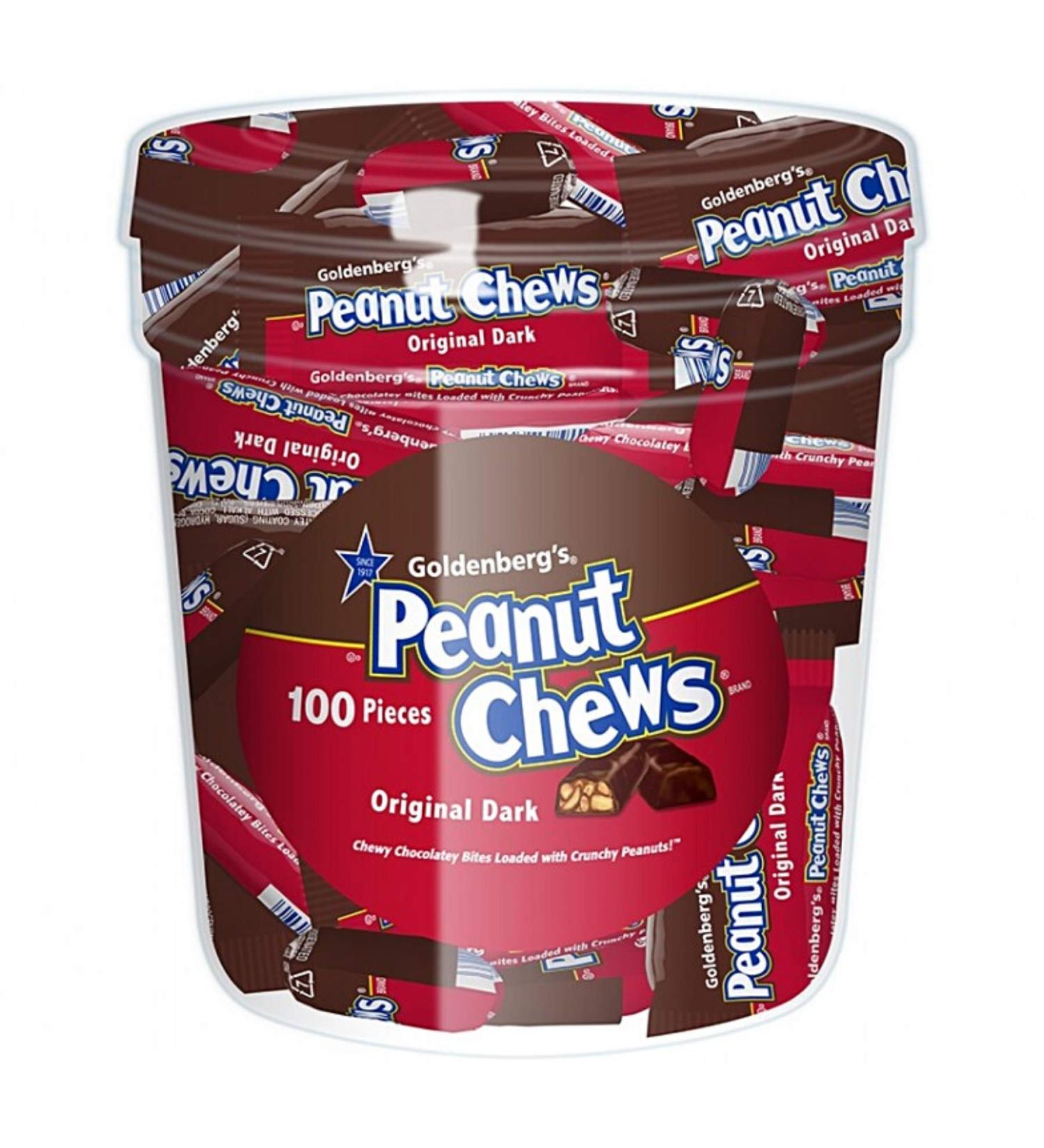 Peanut Chews Original Dark Chocolate Bite Size - 100 Count Tub | Delicious Snack for Sharing - Buy Online on GoSupps.com
