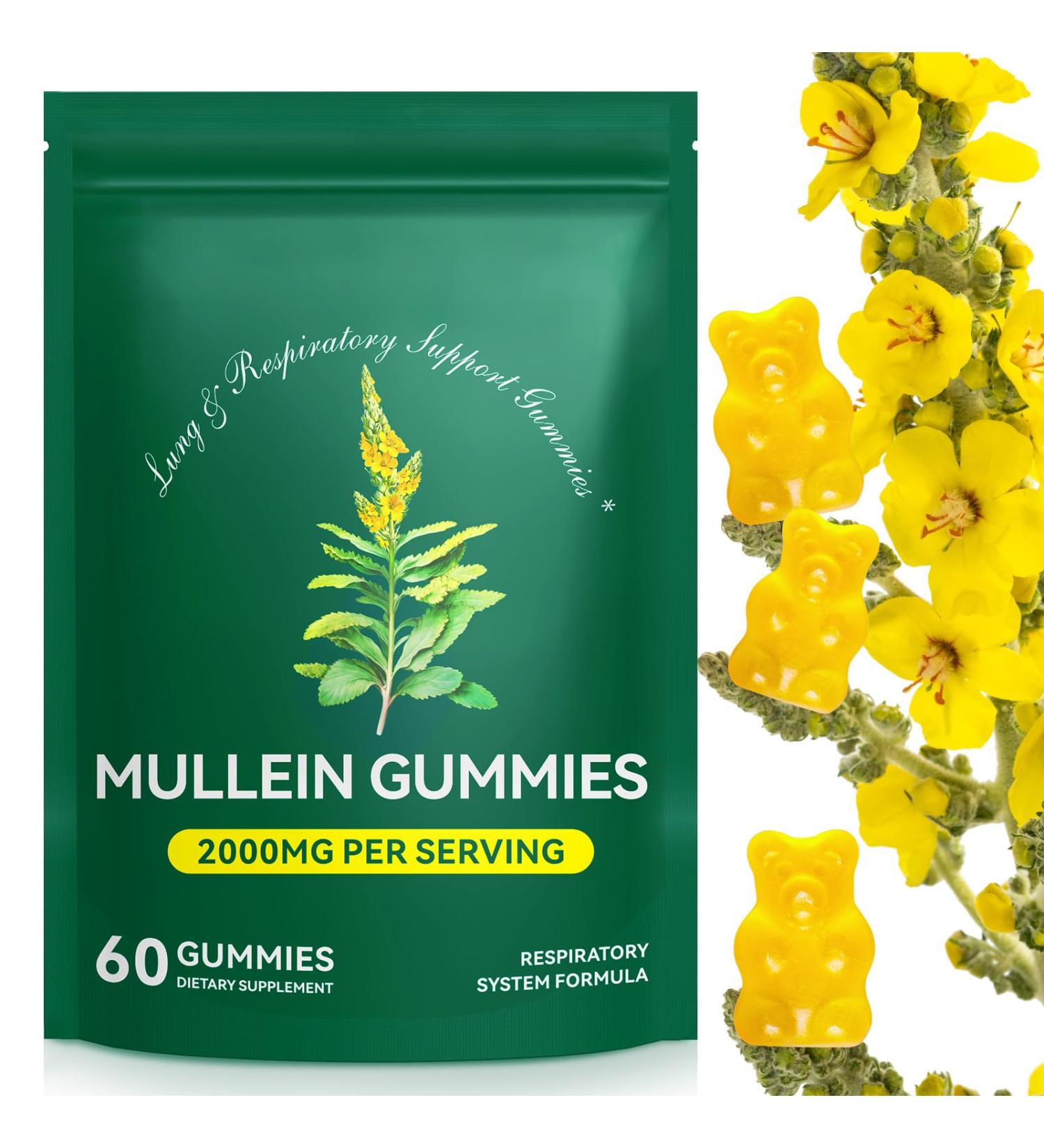 Mullein Gummies for Lung Cleanse 2000mg Mullein Leaf Extract for Respiratory & Digestive & Immune Support Natural Mullein Herbal Supplement for Mucus Relief with Chlorophyll (60 Gummies) 60 Count (Pack of 1) - Buy Online on GoSupps.com