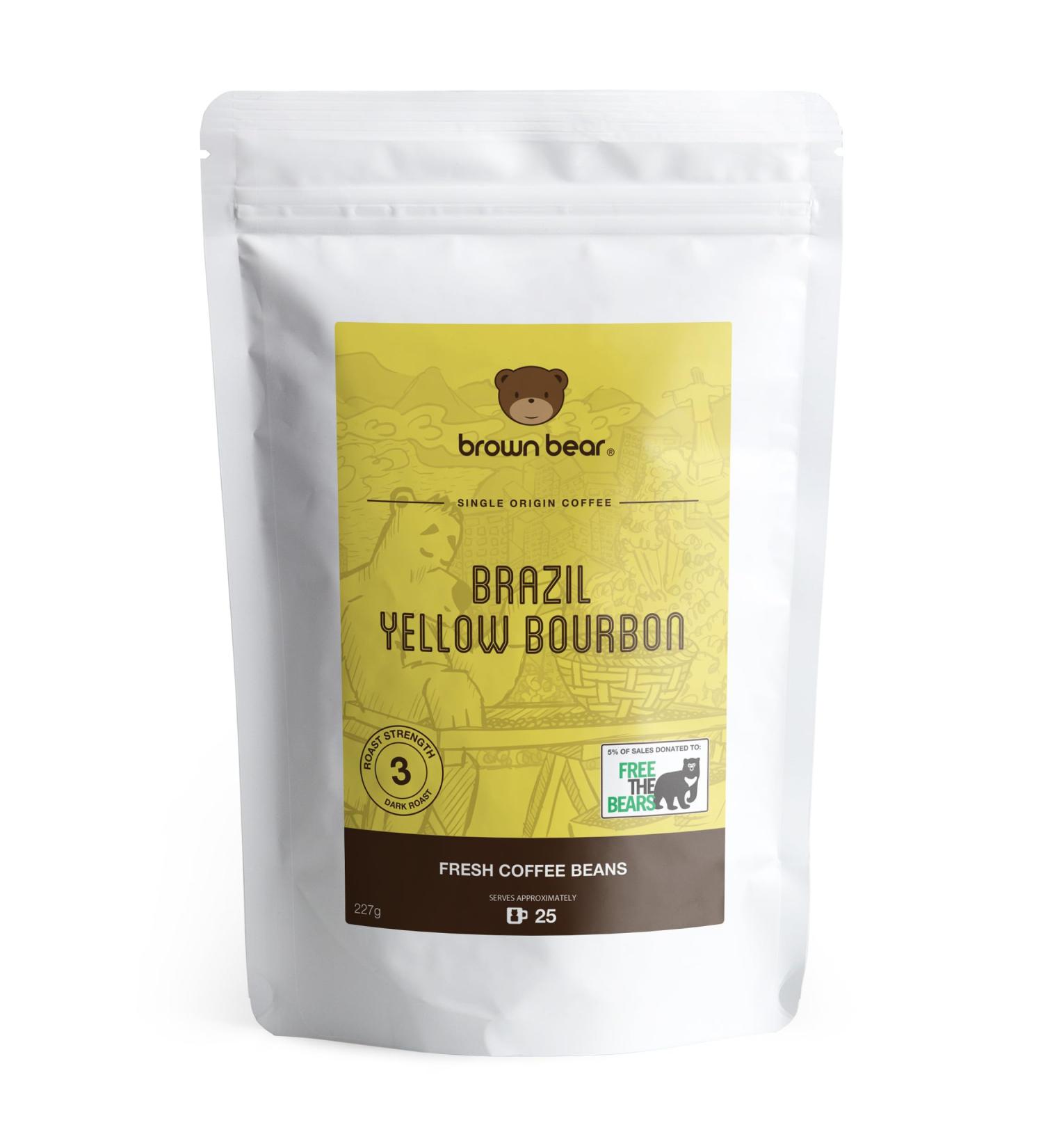Brazilian Coffee Beans 227g - Brazil Yellow Bourbon Speciality Coffee - Medium Roast - Brown Bear - For All Coffee Machines - Strength 3 - Buy Online on GoSupps.com