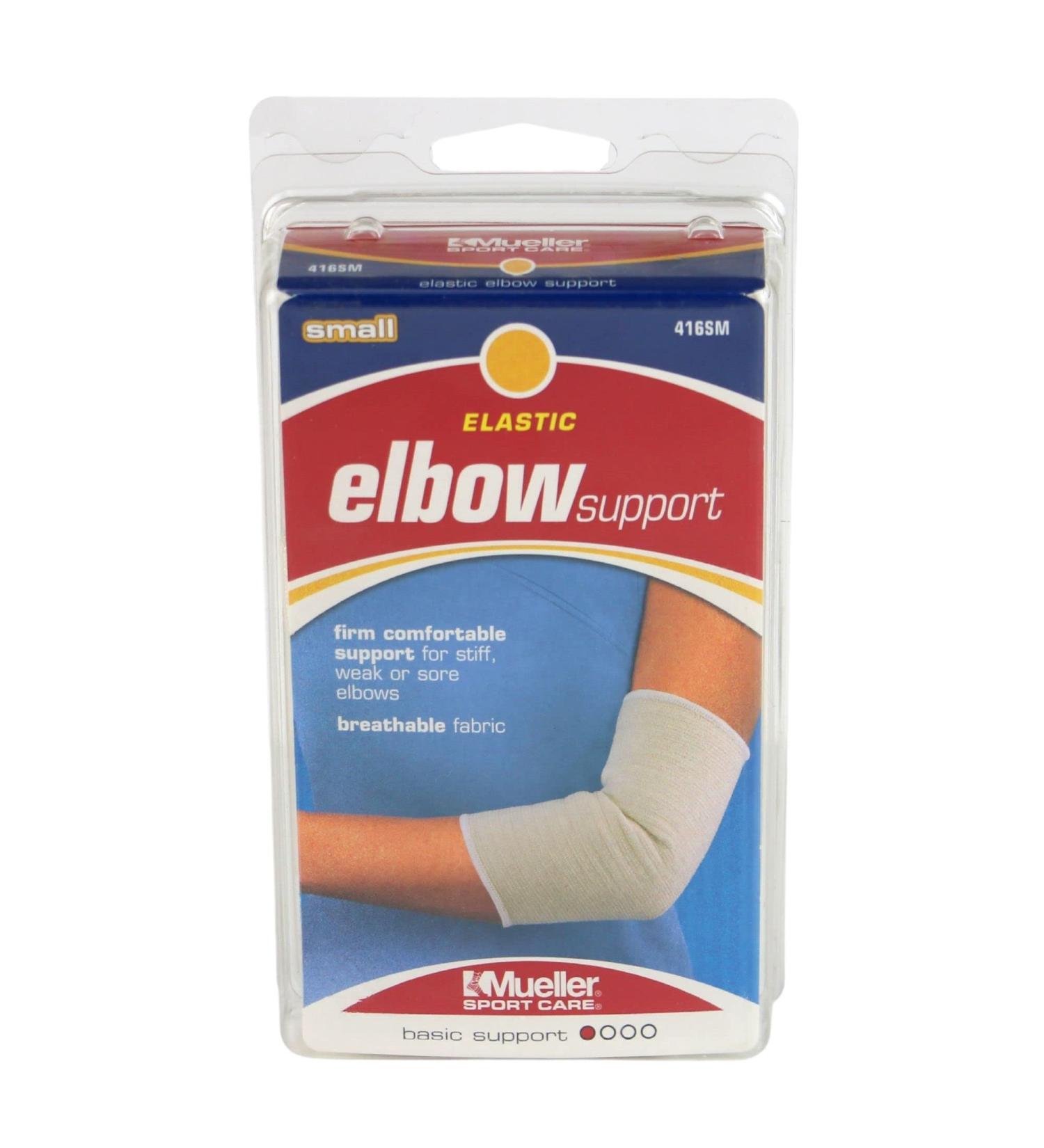 Mueller Elbow Support - Elastic Knit Contoured Lightweight Beige - Small (7-10) | International Shipping Available - Buy Online on GoSupps.com