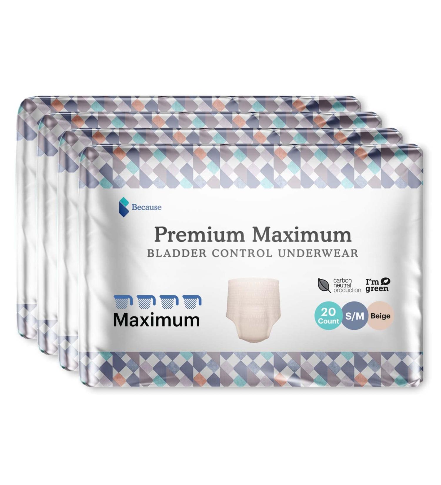 Premium Maximum Plus Pull Up Underwear for Women - Beige, Small/Medium, 80 Count - Absorbs 4 Cups - Absorbent Bladder Protection with Invisible Fit - Buy Online on GoSupps.com