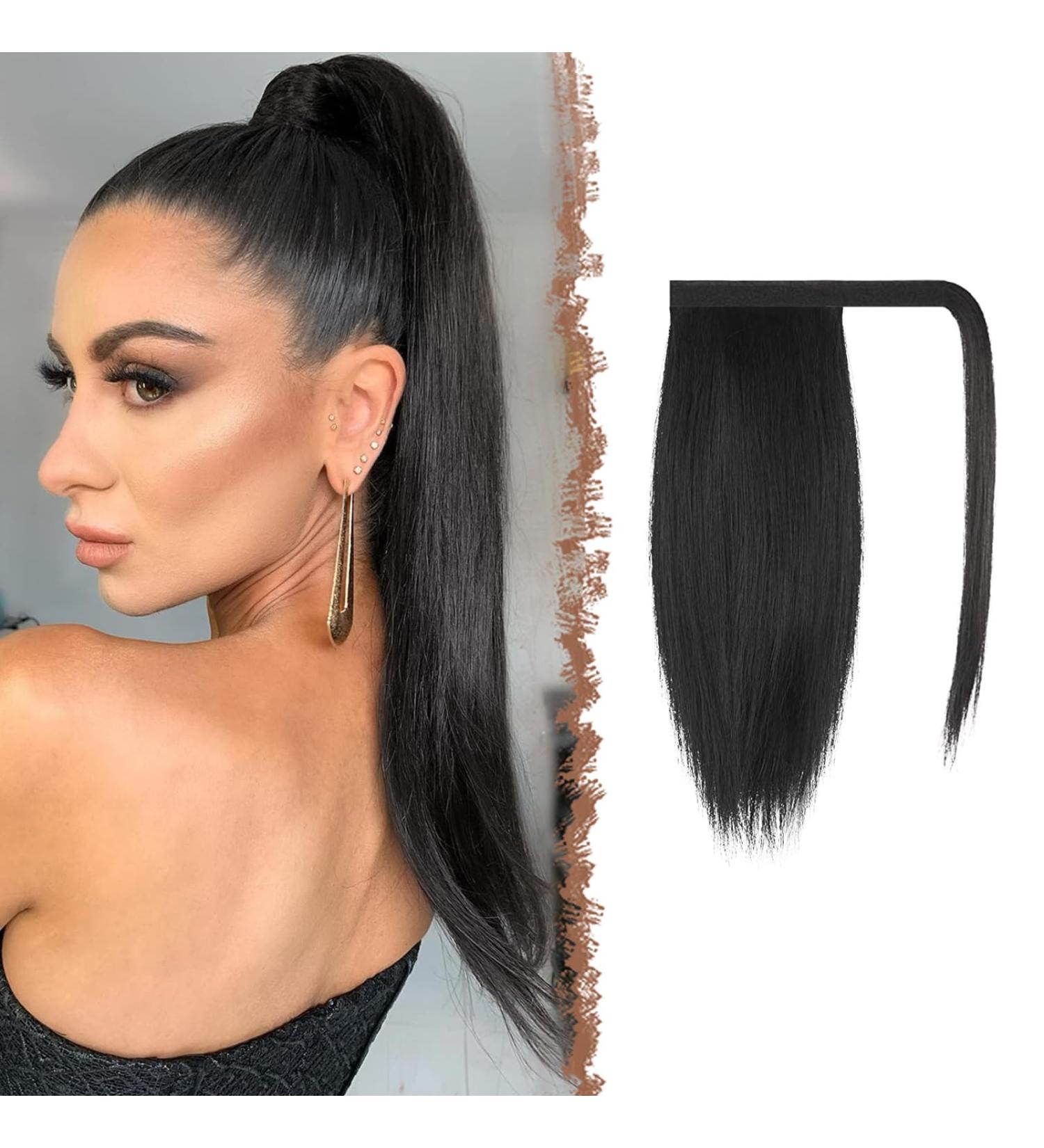 Buy Fine Ponytail Extensions - Smooth Long Clip-In Braid Hair Extensions for Women | 30 cm Natural Black - Buy Online on GoSupps.com