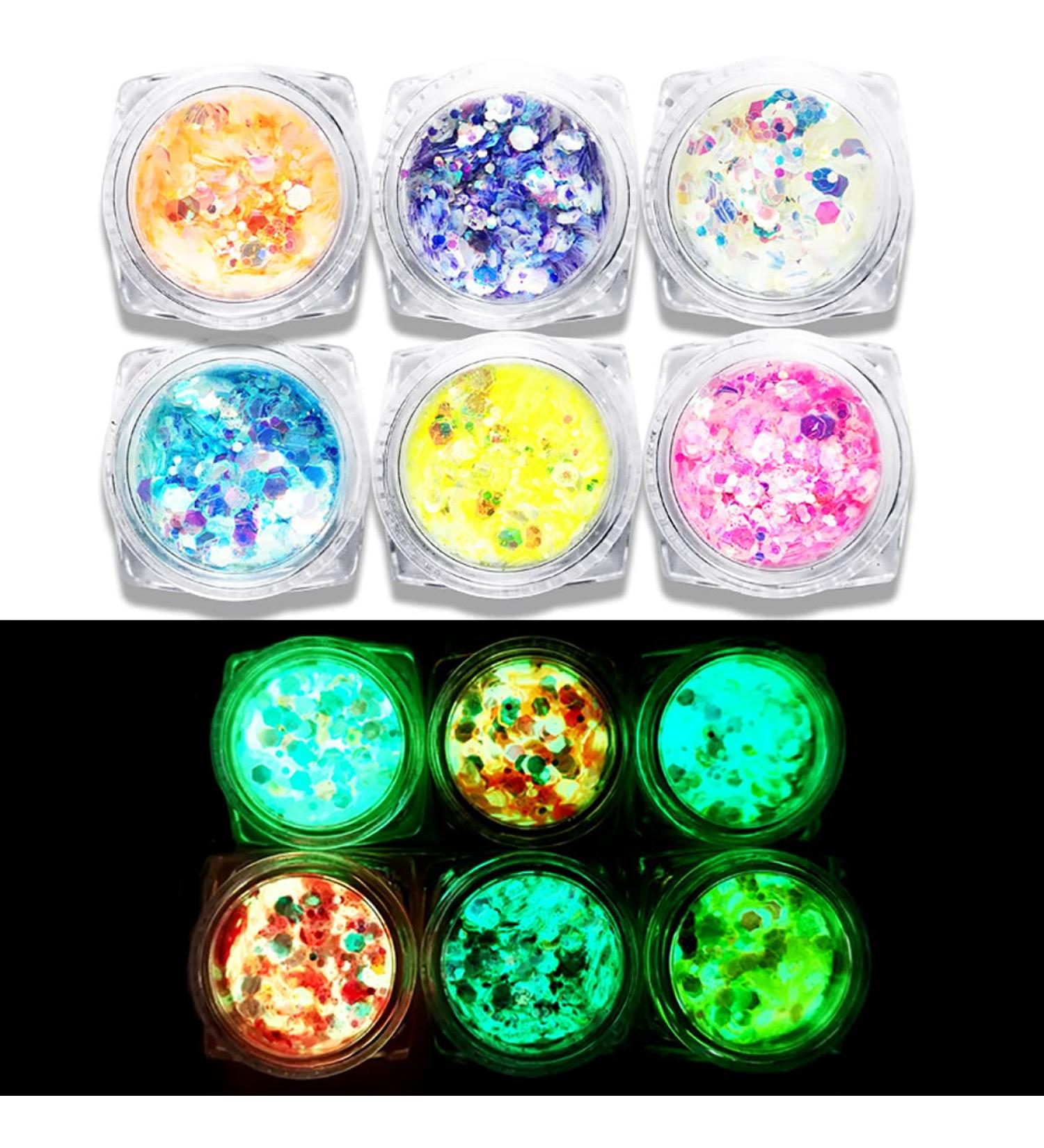 Glow in The Dark Glitter | JEMESI 6 Color Luminous Chunky Glitter for Epoxy Resin Body Face Nail & Craft | Festival Decoration - Buy Online on GoSupps.com