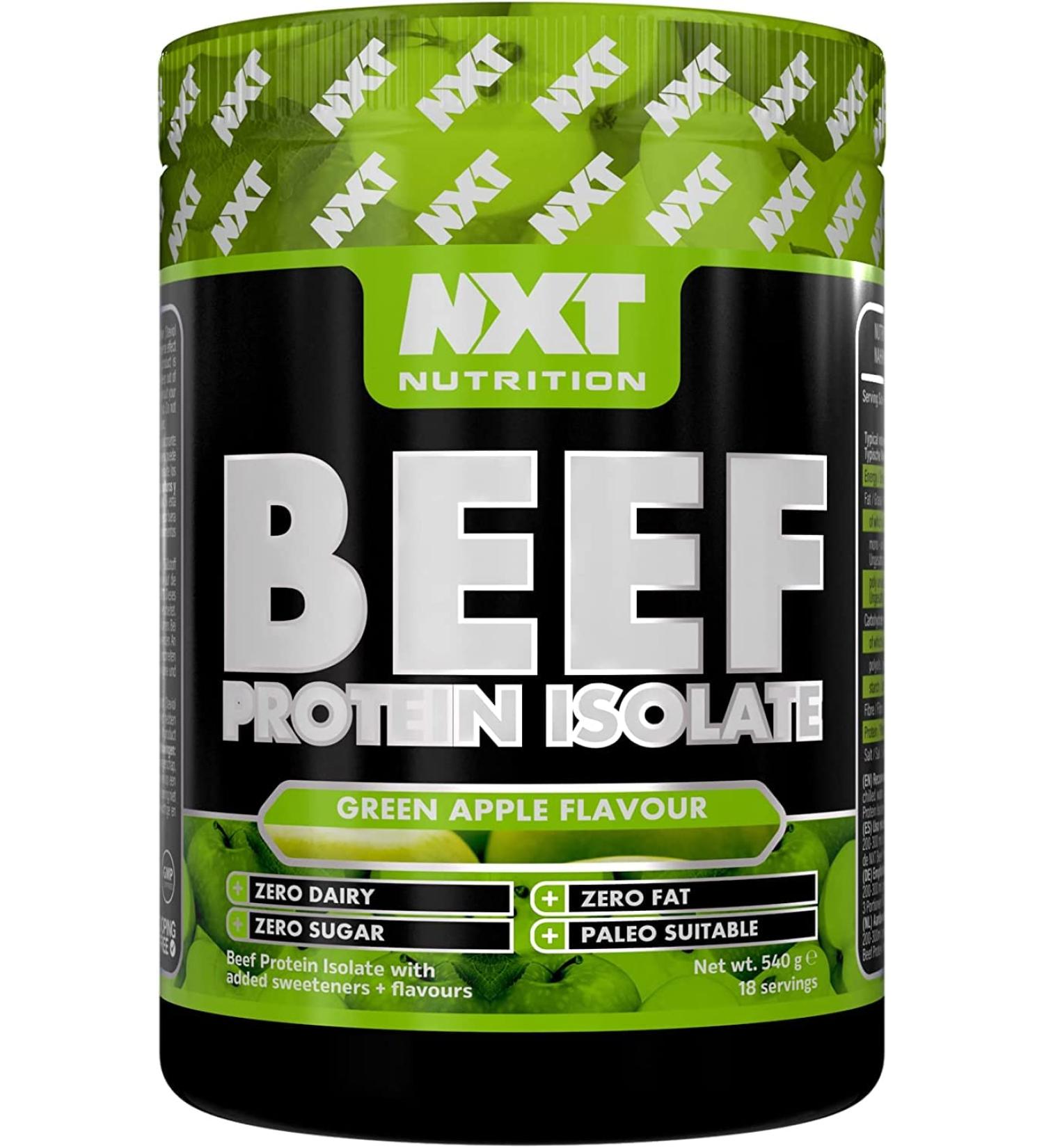 NXT Beef Protein Isolate 540g - High Protein Powder with Natural Amino Acids - Paleo Keto Friendly - Dairy and Gluten Free | Green Apple Flavor - Buy Online on GoSupps.com