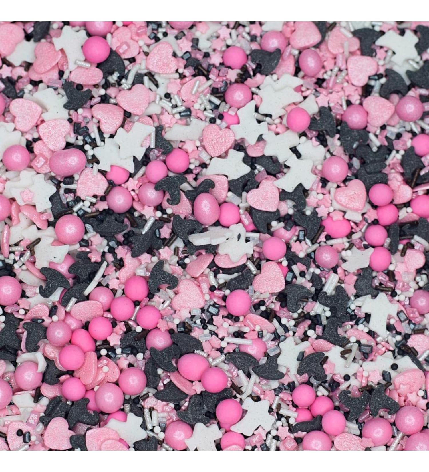 Boo Baby Pink Black and White Halloween Cake Sugar Sprinkles Cake Decorations (120g)