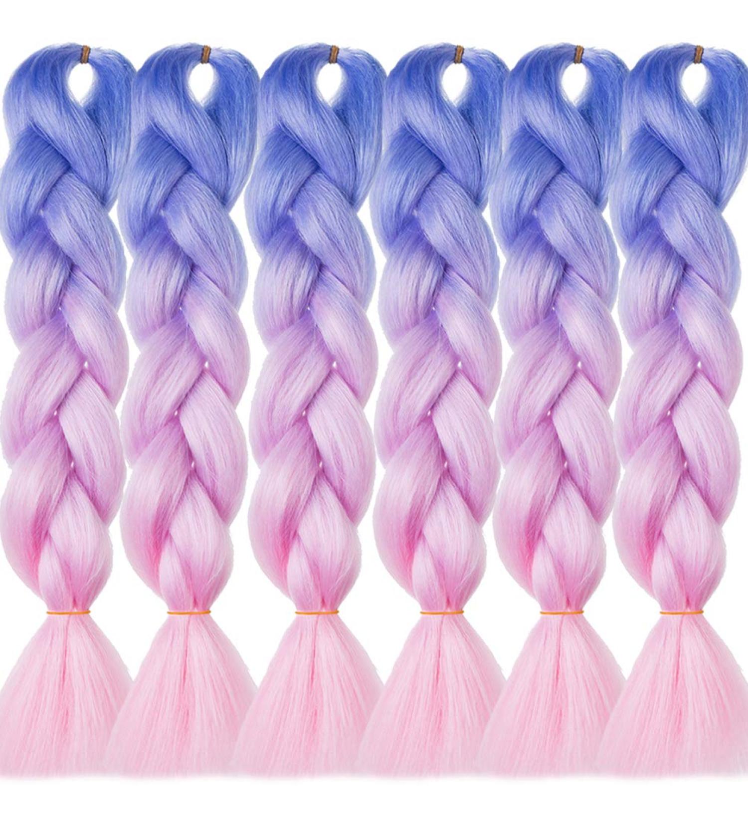 LDMY Ombre Braiding Hair Extensions - 6 Bundles / 24 Inch Jumbo Braids Light Blue-Purple-Pink Synthetic Kanekalon for Cosplay & Halloween - Buy Online on GoSupps.com