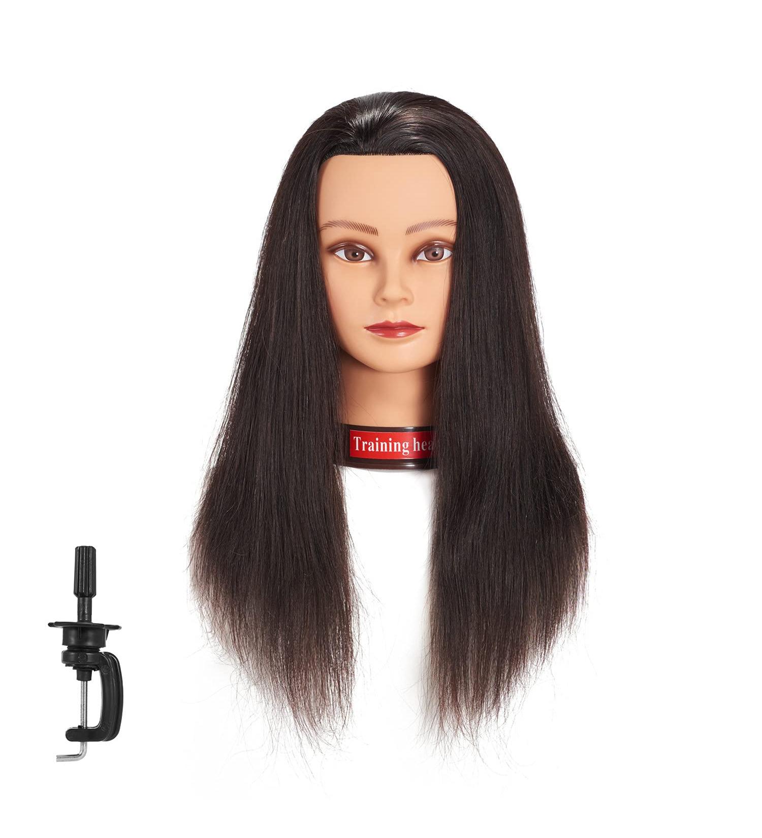 100% Human Hair Training Head 20-22 with Free Clamp - Natural Black | Ideal for Hair Styling Practice - Buy Online on GoSupps.com