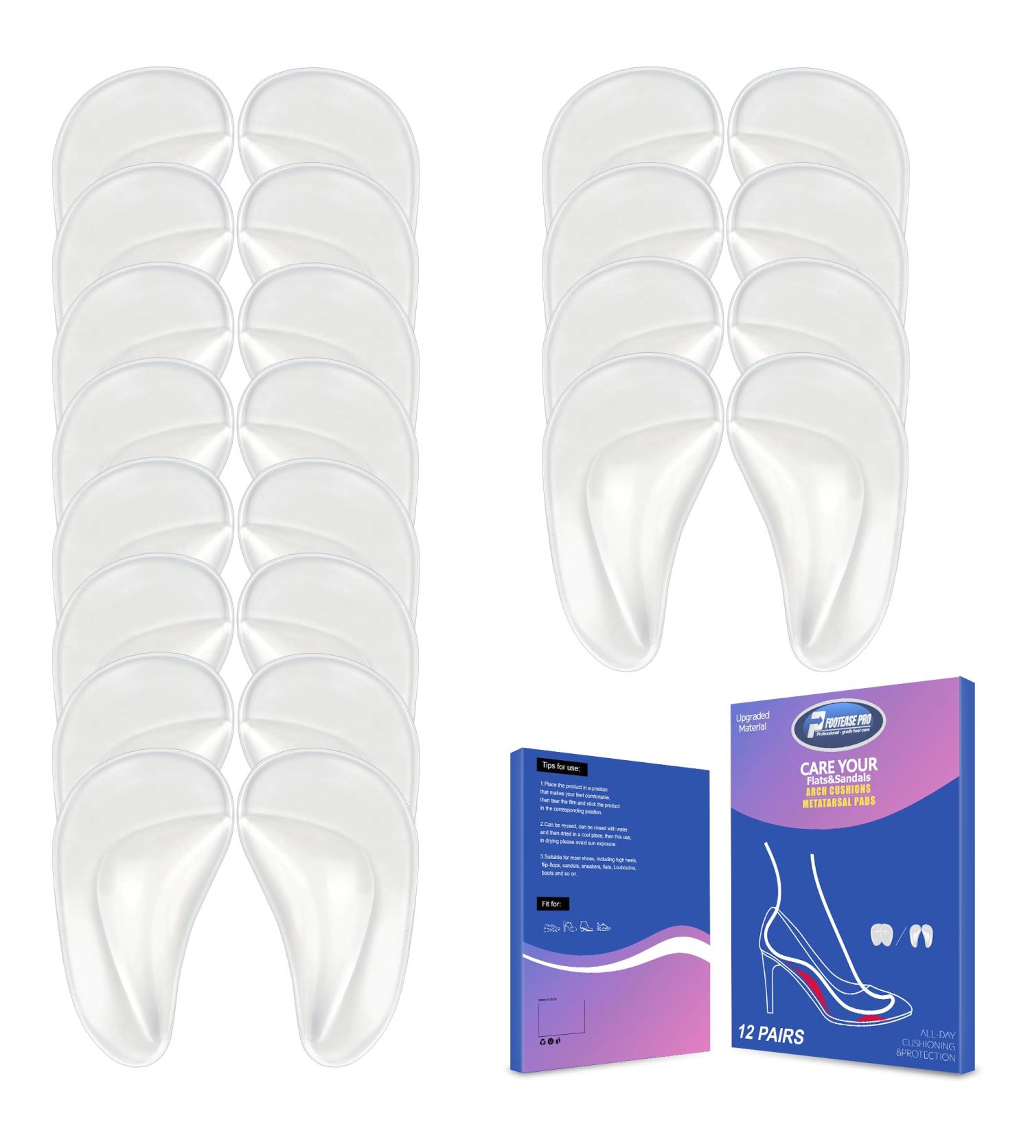 Arch Support Insoles for Flat Feet - 12 Pairs Gel Cushions for Plantar Fasciitis - Reusable Adhesive Foot Pain Relief for Men & Women - Buy Online on GoSupps.com