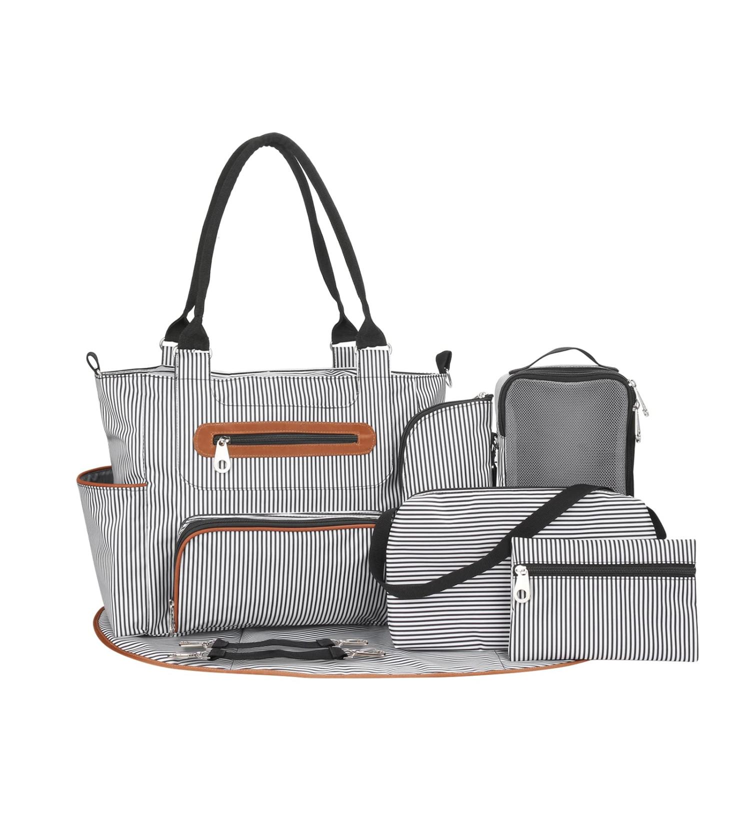 SONARIN 7pcs Nappy Changing Bag Set - Multifunction Mummy Tote Bag with Changing Mat and Stroller Straps - Black - Buy Online on GoSupps.com
