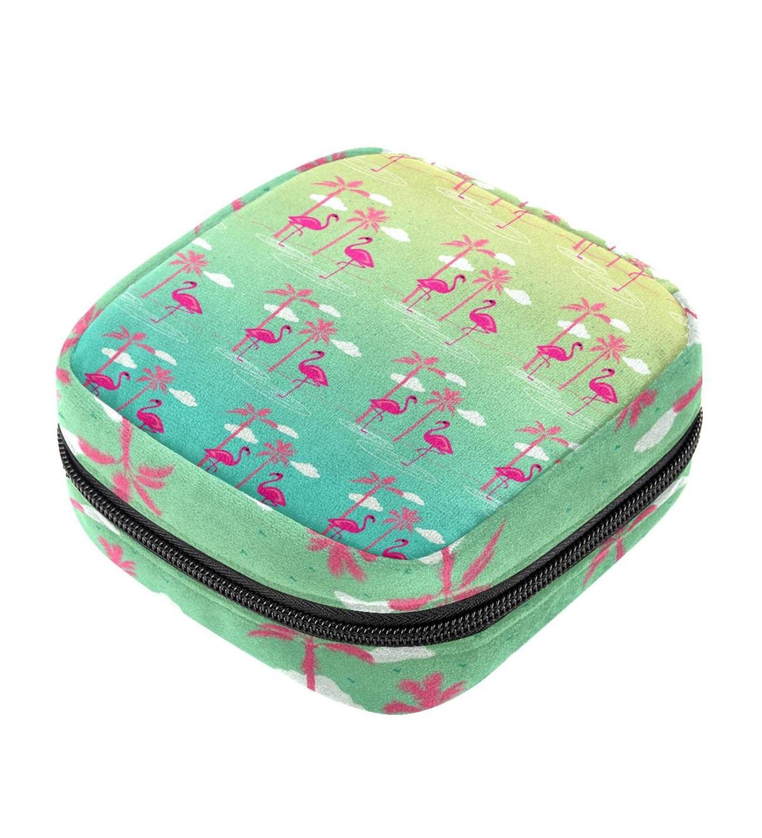 Menstrual Pad Bag with Zipper - Stylish Ladies Napkin Pouch & Tampons Collection Bag for Women & Girls | Pink Flamingos Design - Buy Online on GoSupps.com