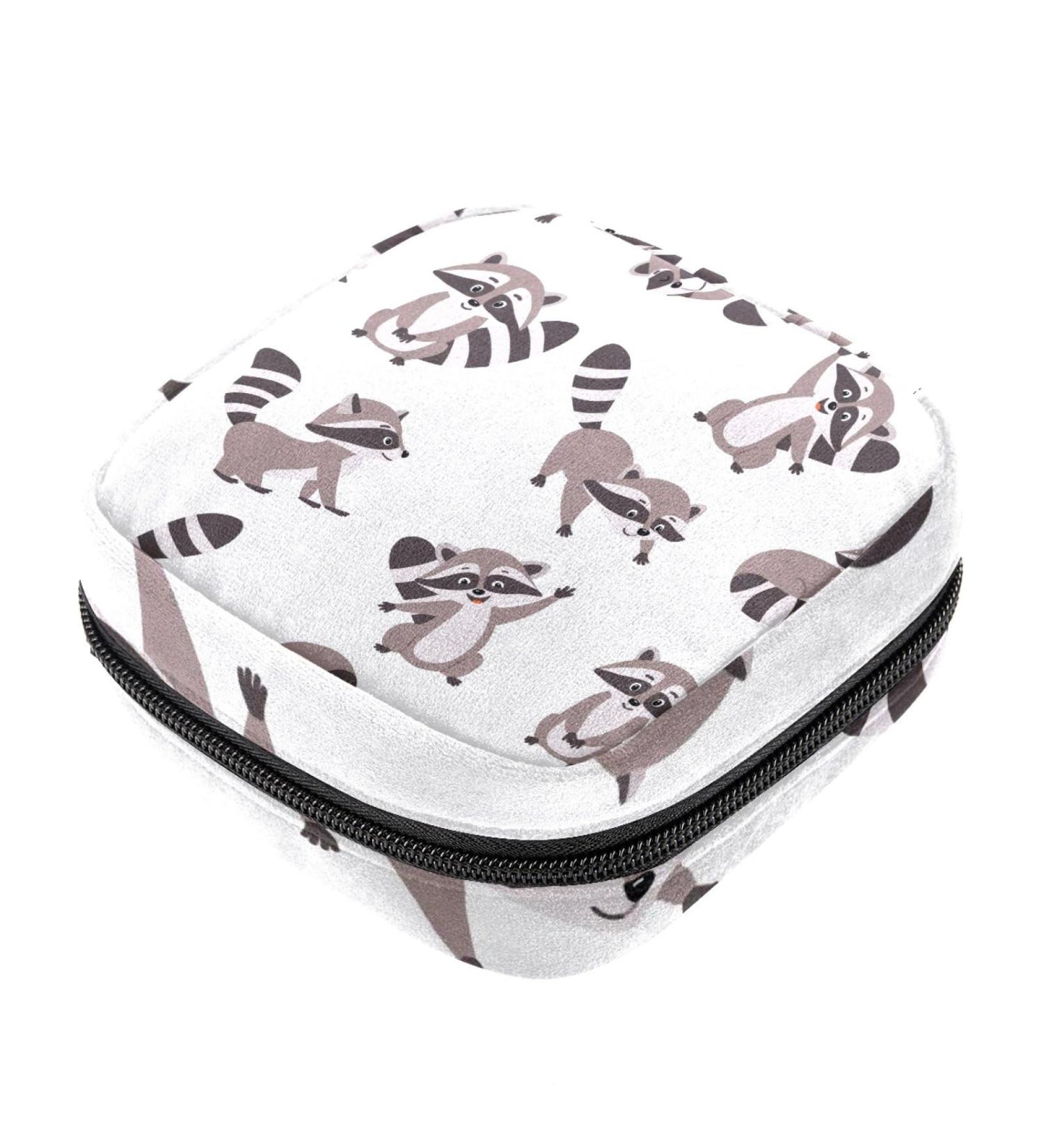 Raccoon Pattern Menstrual Cup & Sanitary Napkin Storage Bag - Portable Period Kit Pouch | Color 5 - Buy Online on GoSupps.com