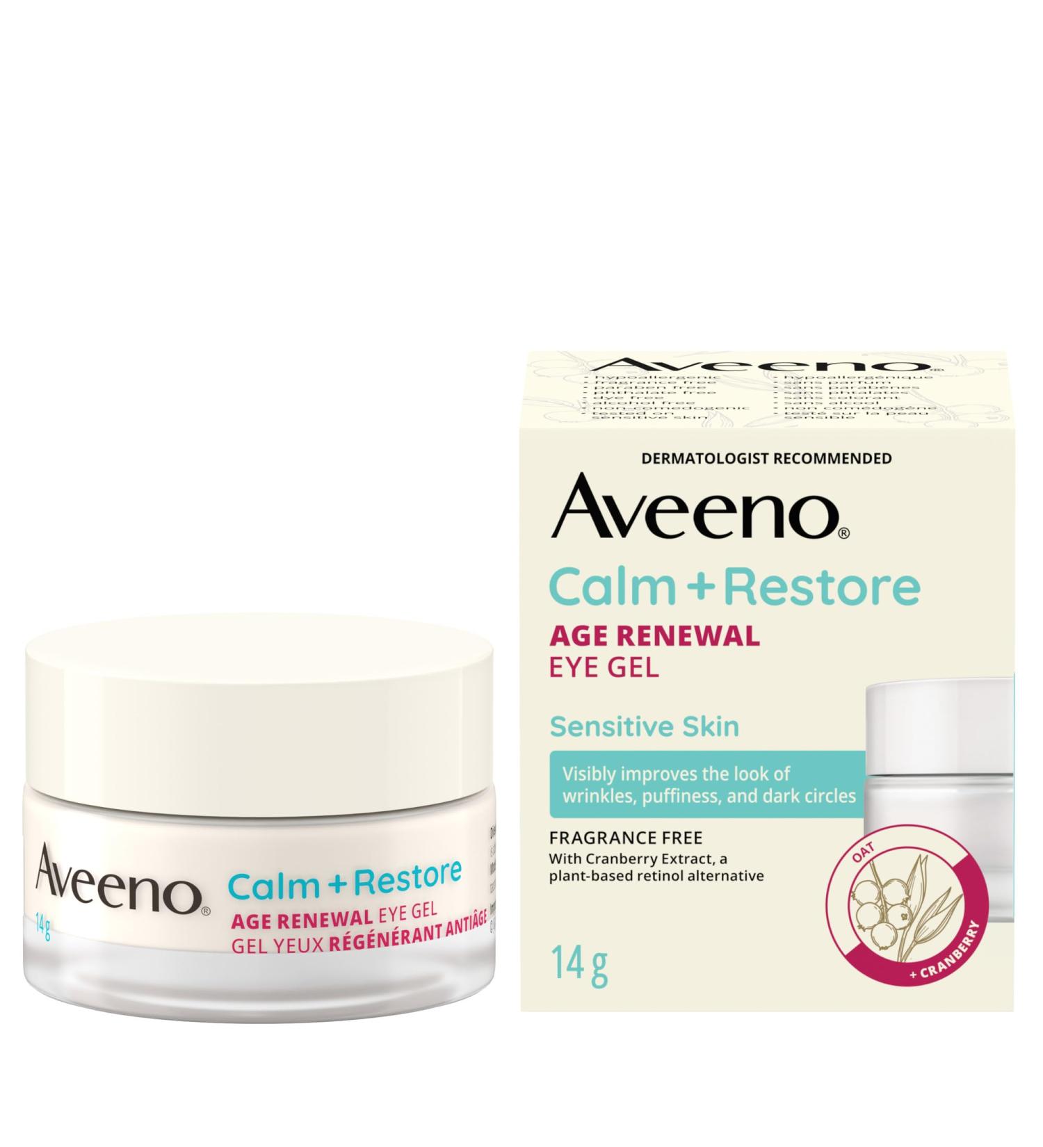AveenoCalm + Restore Age Renewal Eye Gel Anti Aging Niacinamide Oat Cranberry Retinol Alternative Gentle on Sensitive Skin Hypoallergenic Fragrance Free 14g - Buy Online on GoSupps.com