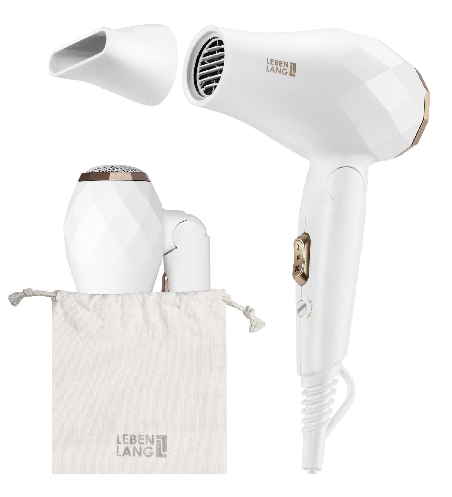Compact Travel Hair Dryer - Quiet Dual Function with Styling Nozzle & Travel Bag | Perfect for International Journeys - Buy Online on GoSupps.com