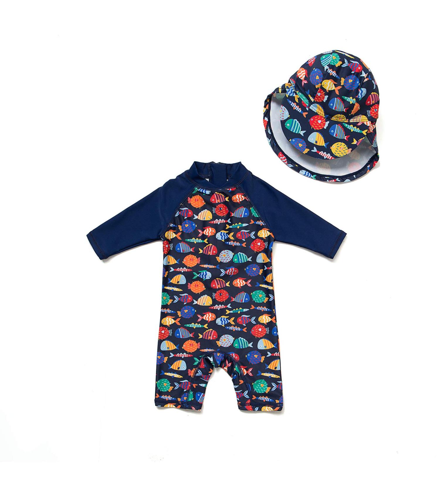 Bonverano Baby Boys Swimsuit | UPF 50+ Short-Sleeve One Piece Swimwear | Colorful Fish Design | 2-3 Years - Buy Online on GoSupps.com