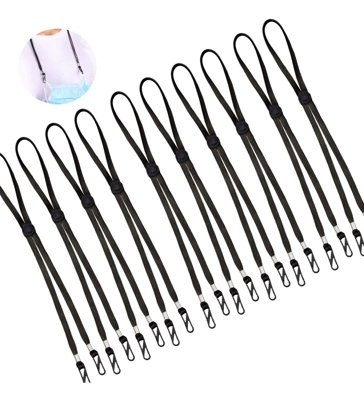 10-Piece Adjustable Mask Holder & Lanyard Set - Ergonomic Ear Hooks & Hygienic Mask Chains for Adults & Kids (Black) - Buy Online on GoSupps.com