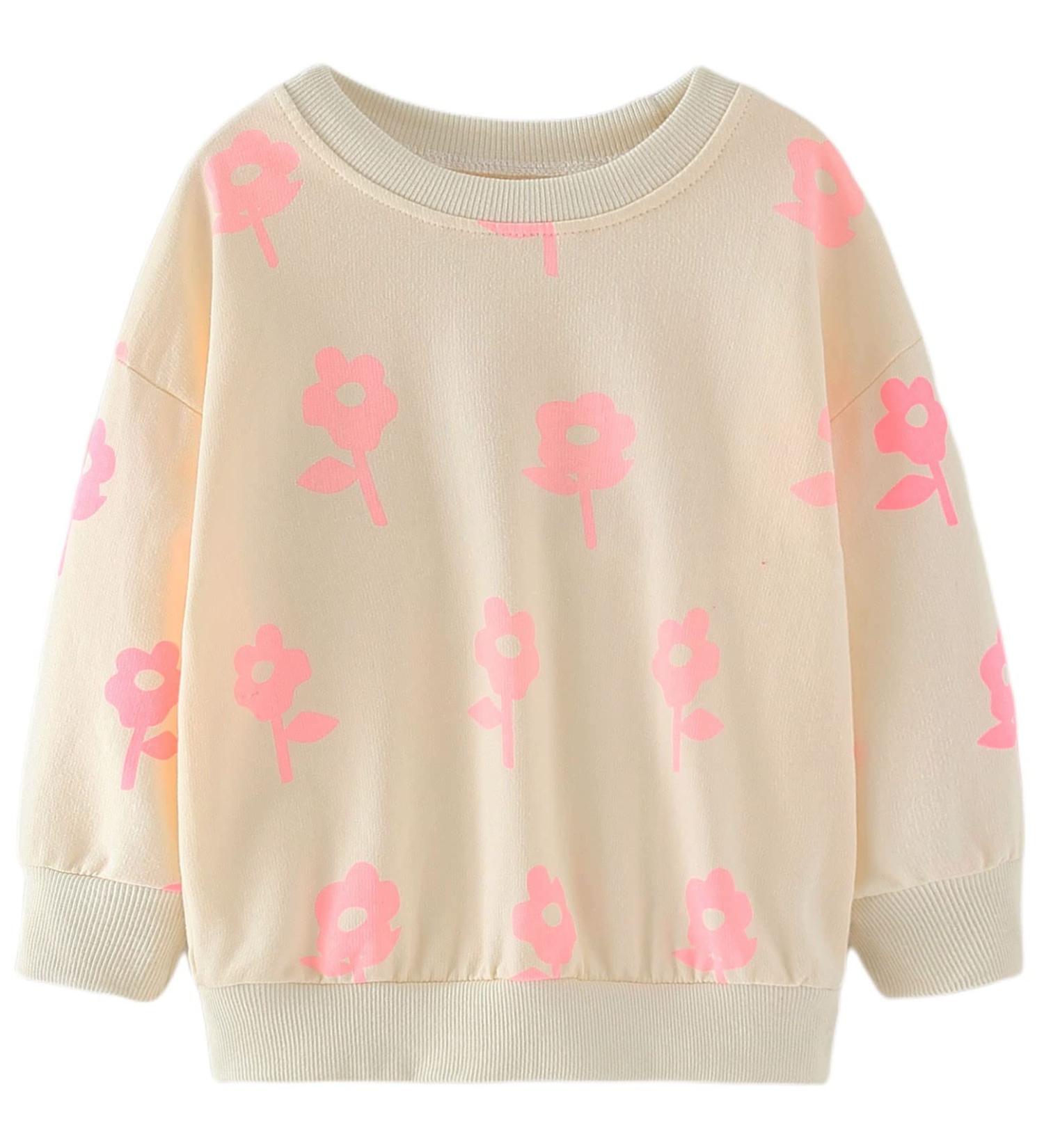Girls Cotton Sweatshirt with Flower Design | Long Sleeve Pullover for Toddlers (3-4 Years) | Casual Jumper for Girls Age 1-12 | Top Quality Kids T-Shirt - Buy Online on GoSupps.com