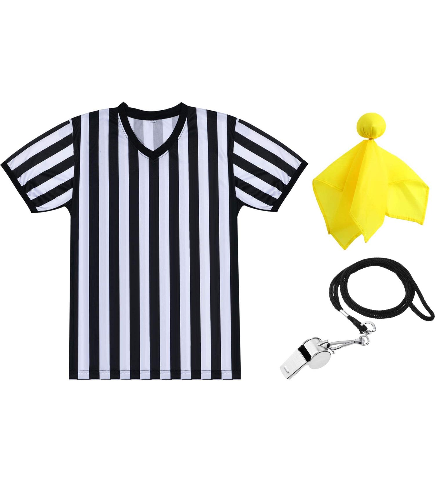 SATINIOR Men's Official Uniform Black/White Stripe Referee Shirt 3XL + Whistle Set | Pro-Style V-Neck Officiating Jersey for Basketball, Football, Soccer - Buy Online on GoSupps.com
