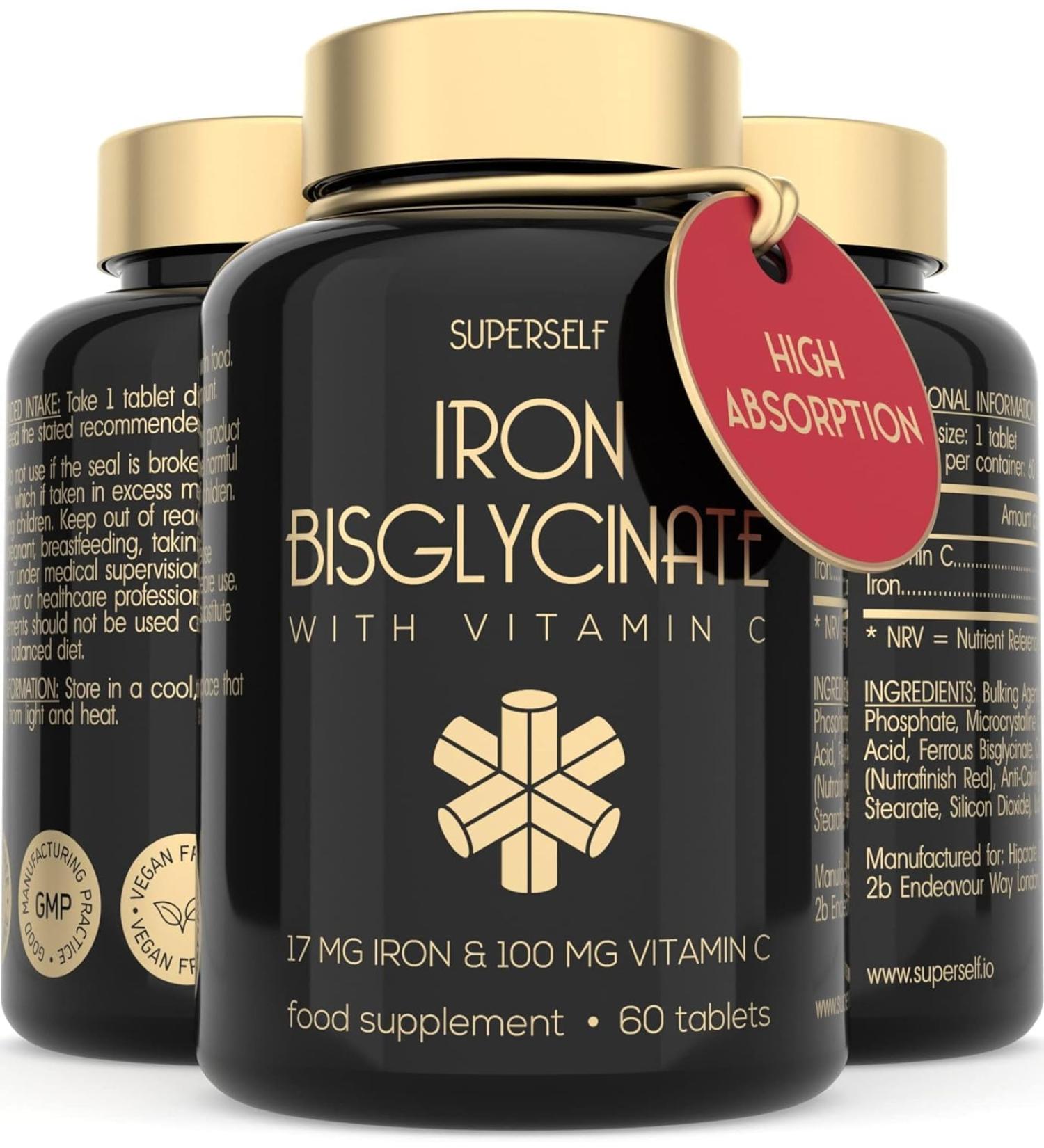 Gentle Iron Tablets 17mg - High Strength Iron Supplements for Women & Men with Vitamin C - Ferrous Bisglycinate for High Absorption - 60 Vegan Capsules - Energy Tablets for Tiredness and Fatigue - Buy Online on GoSupps.com