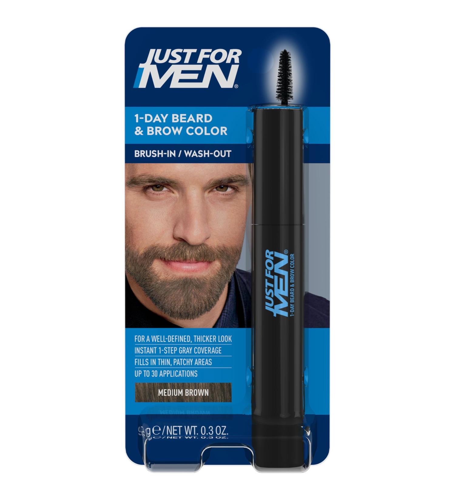 Just for Men 1-Day Beard & Eyebrow Color | Medium Brown | Temporary Hair Dye for Men | Up to 30 Applications | Defined Look - Buy Online on GoSupps.com