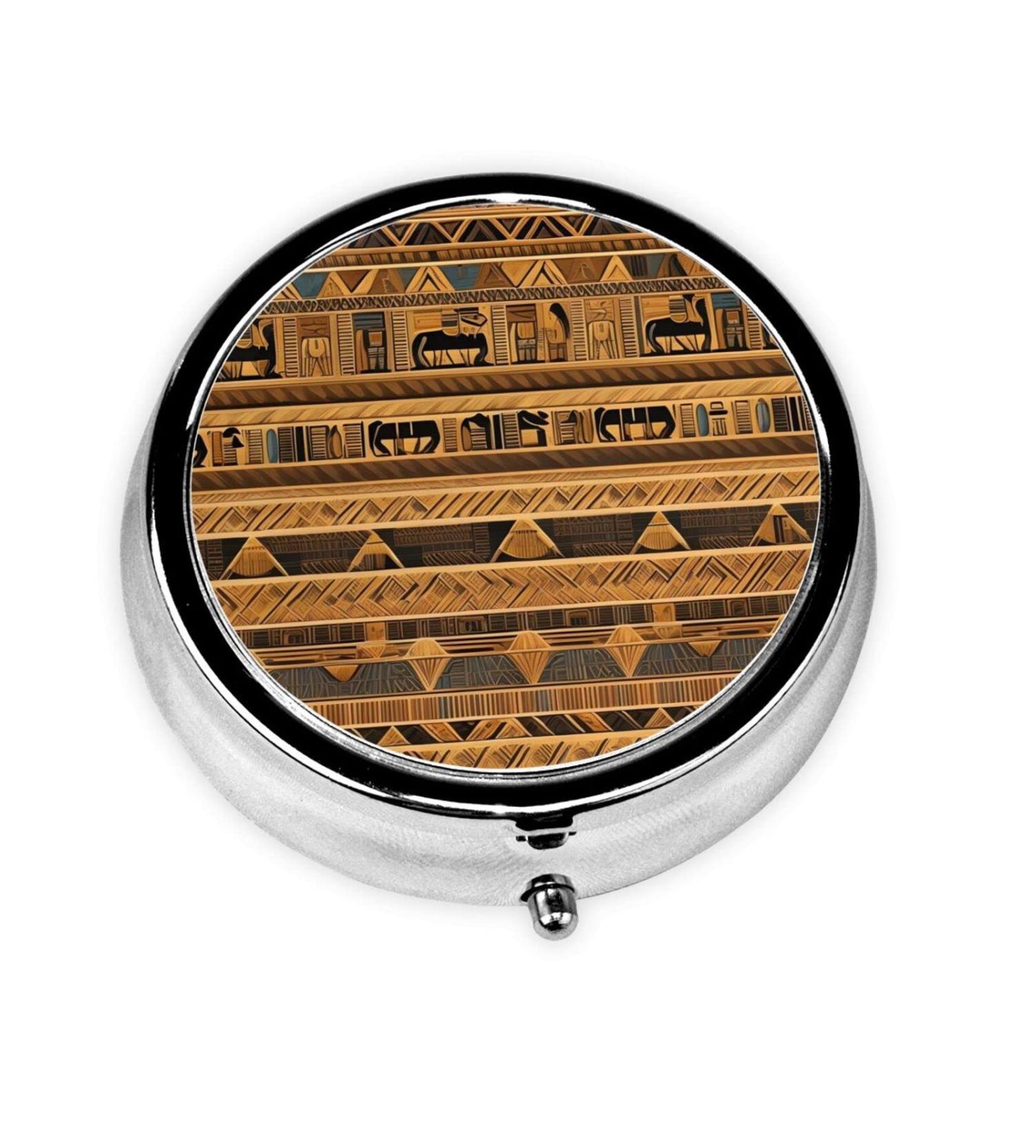 Egyptian Frescoes Round Pill Box - 3 Compartment Travel Organizer for Pills - Buy Online on GoSupps.com