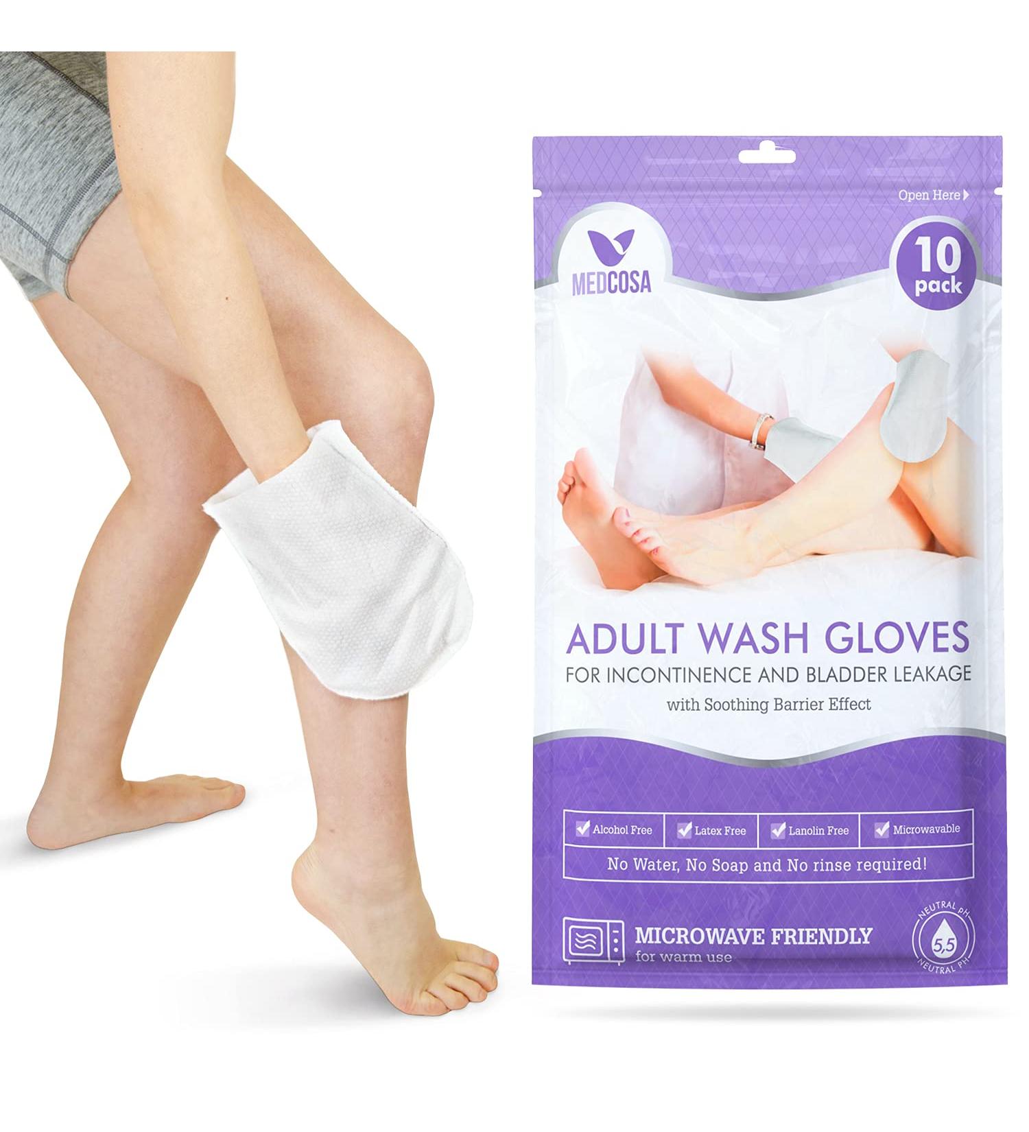 Medcosa Adult Washgloves for Incontinence - Unscented Disposable Body Wipes with Barrier Cream & Dimethicone - 10 ct Pack - Buy Online on GoSupps.com