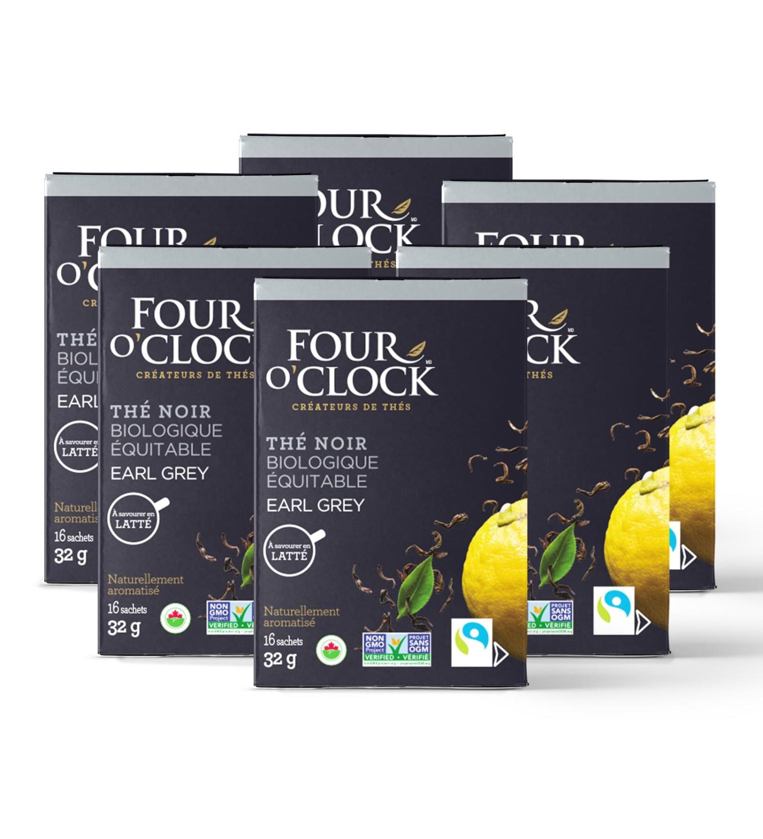 Four O'Clock Earl Grey Black Tea Organic Fairtrade Non-Gmo Kosher Gluten-Free 6 Packs (96 teabags) - Buy Online on GoSupps.com