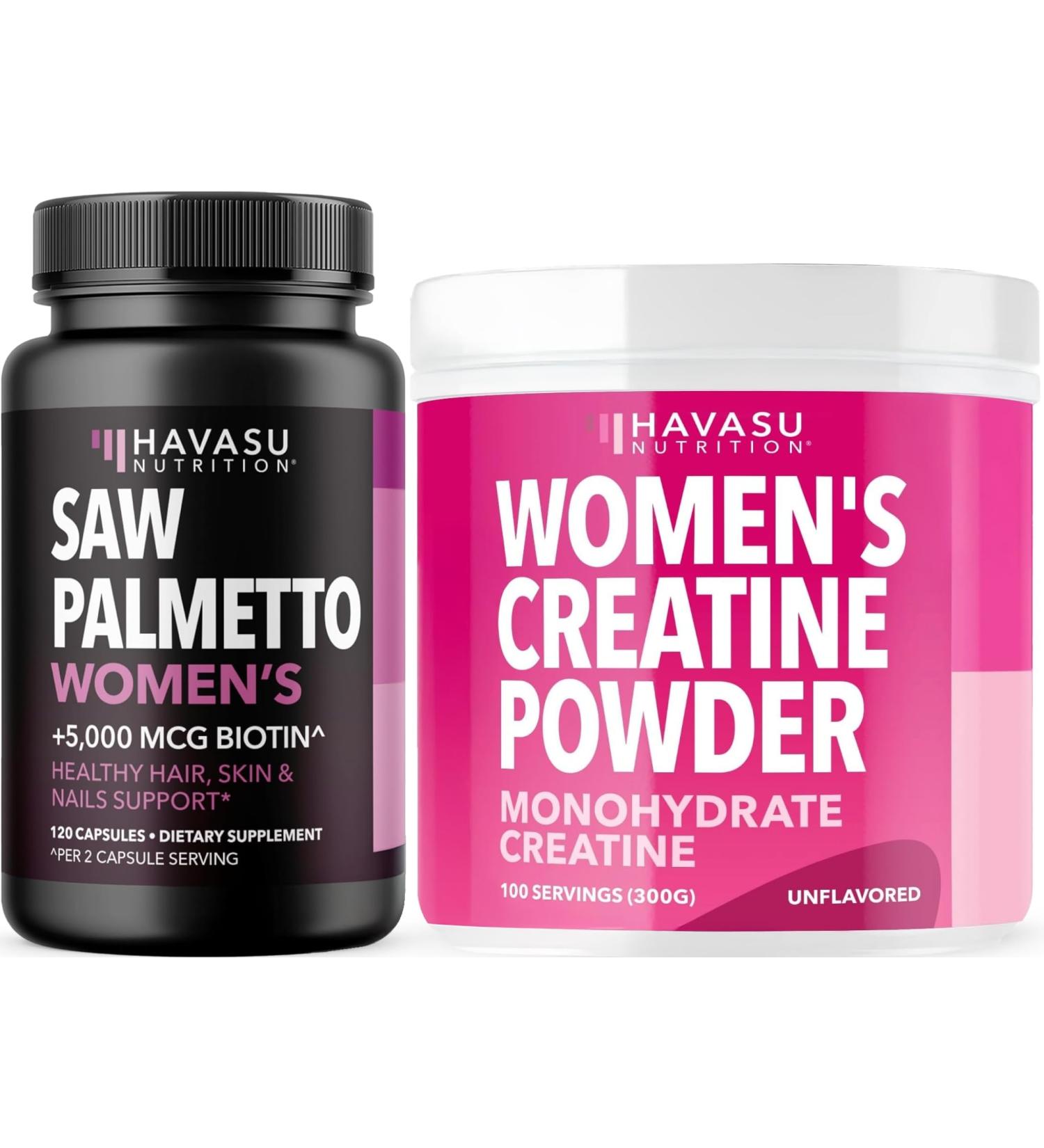 HAVASU NUTRITION Micronized Creatine Monohydrate for Women (100 Servings) & Saw Palmetto for Women Hair Complex (60 Servings) - Buy Online on GoSupps.com