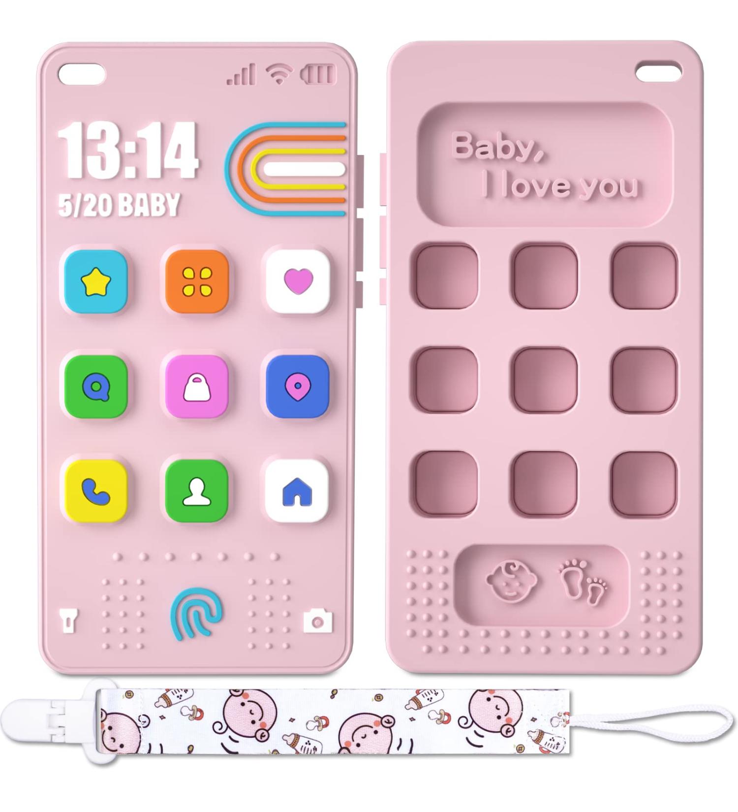 Scuwtocn Silicone Phone Teether for Baby 0-12 Months - Pink Toddler Pretend Play Chew Toy - Buy Online on GoSupps.com