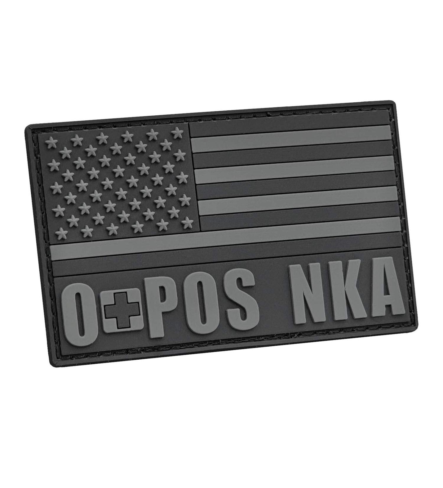 Blackout USA America Flag OPOS O+ O POS NKA Blood Type No Known Drug Allergies Tactical PVC Rubber Patch