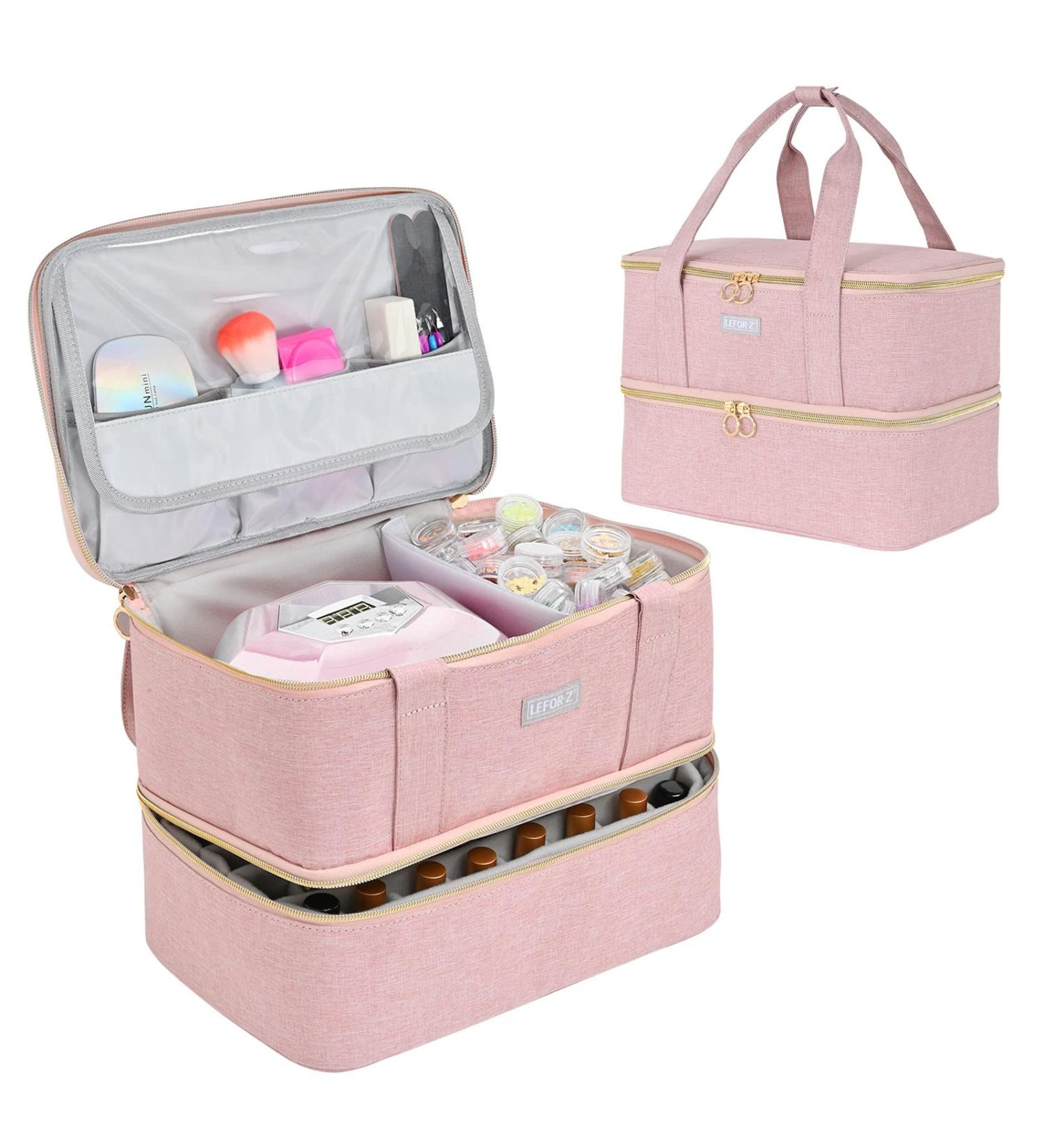 Nail Polish Organizer Double-Layer Storage Case for 40 Bottles (15ml/0.5 fl.oz) + Portable Nail Lamp Holder - Nail Tech Essential Carry Bag - Buy Online on GoSupps.com