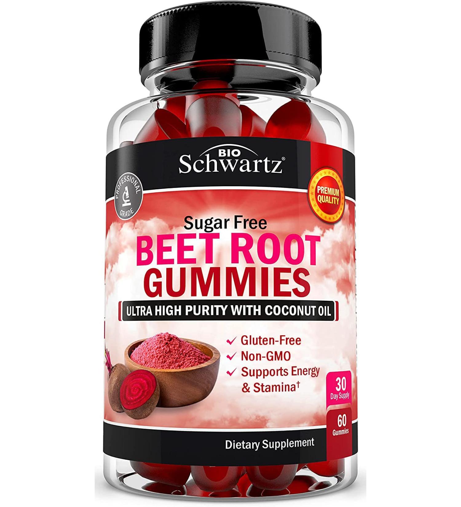 Organic Sugar-Free Beet Root Gummies with Coconut Oil for Energy & Health - Strawberry Flavor - Made in USA - 60 Count - Buy Online on GoSupps.com