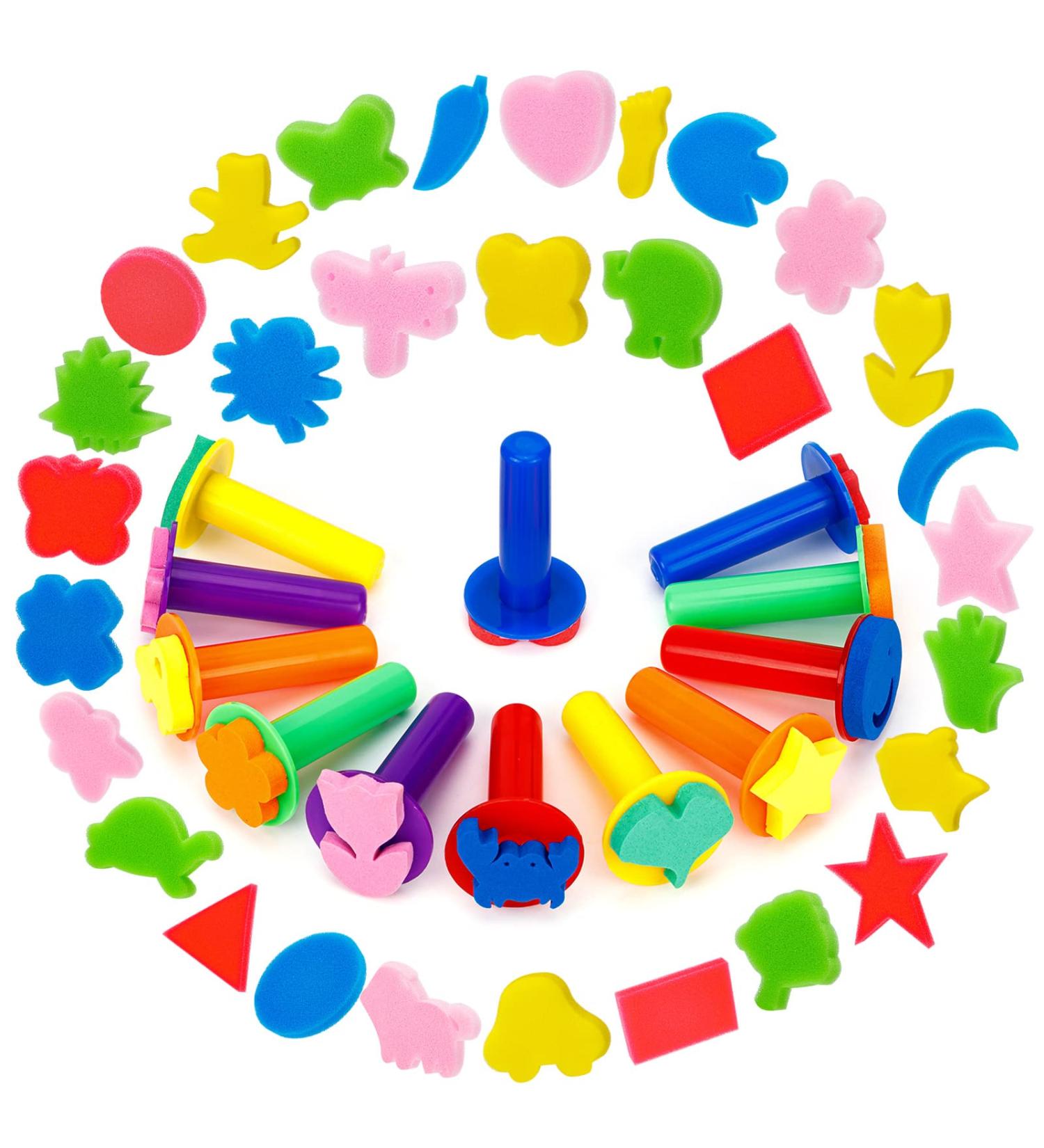 42Pcs Kids Paint Sponges Set - Craft Sponge Painting Shapes, EVA Stamper, Finger Paint Brushes - Foam Art Tools for Early Learning - Buy Online on GoSupps.com