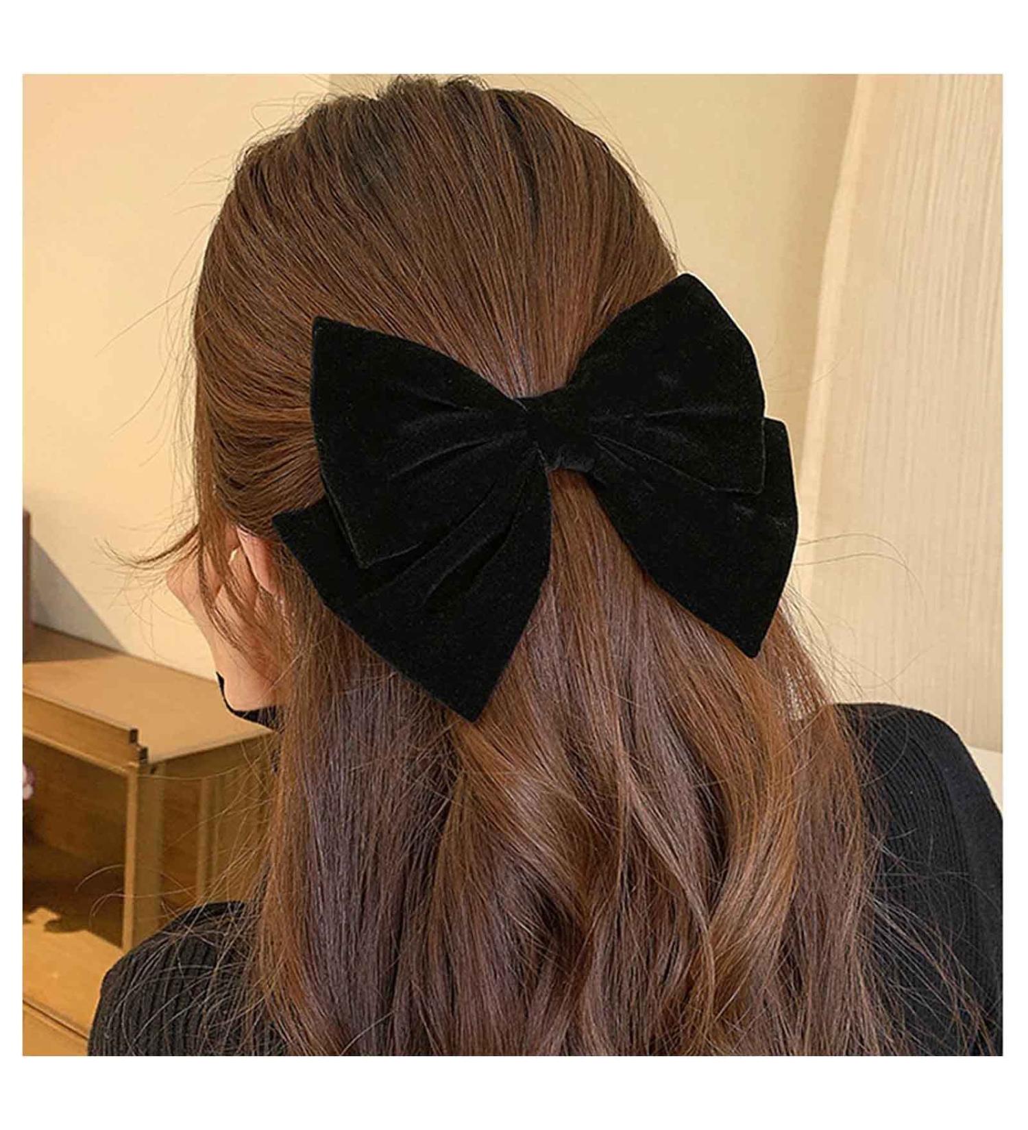 Inilbran Vintage Satin Bow Hair Barrettes Large Velvet Bow Hair Clips Winter Ribbon Bow Head Clip Barrette French Bowknot Hairclips Decorative Hair Accessories for Women and Girls Headdress(Black 2) - Buy Online on GoSupps.com