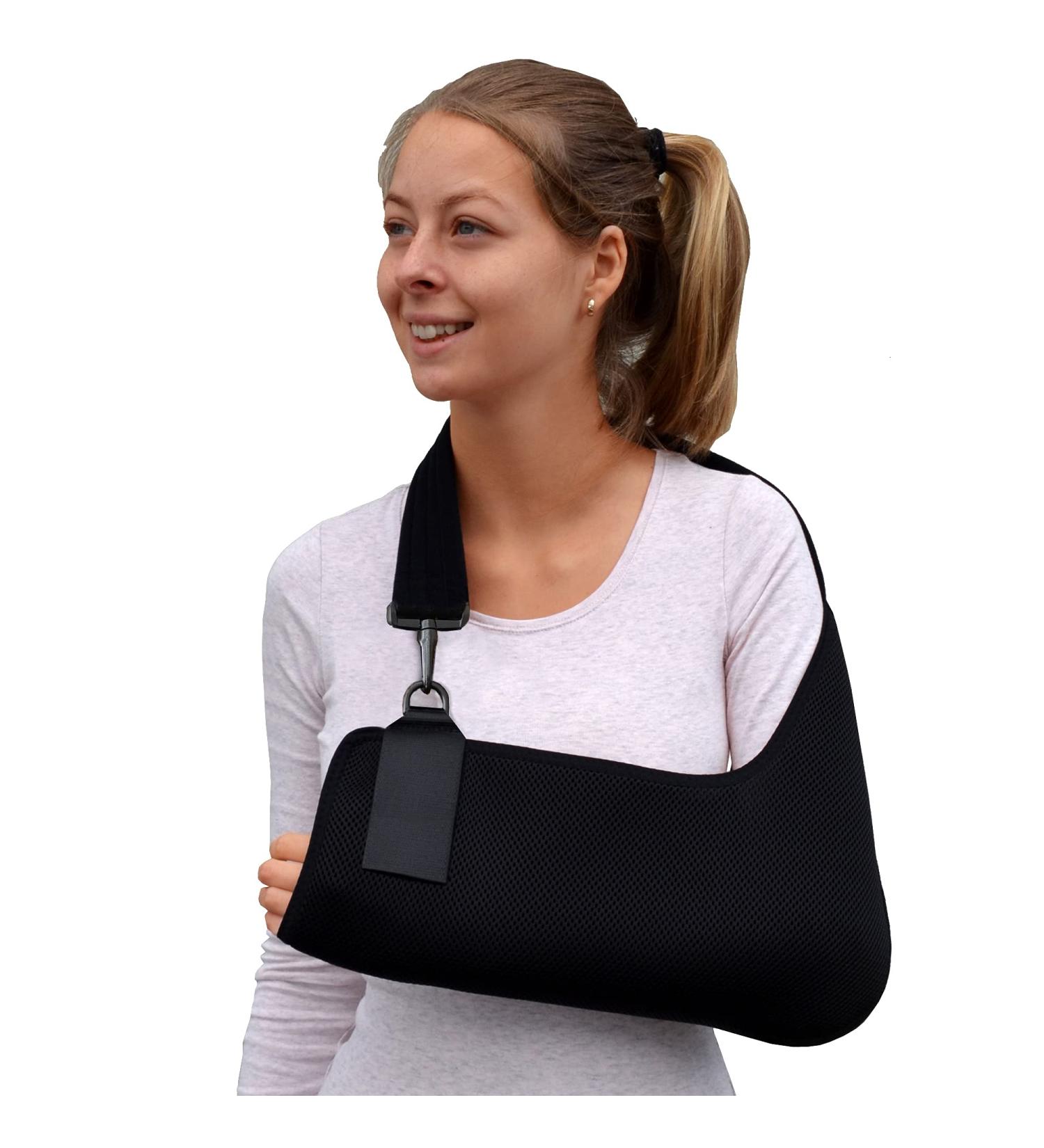 Adult Arm Sling - M Black/Black Trim, Cooling Fabric, Easy Fit, Fits R or L - Pack of 1 - Buy Online on GoSupps.com