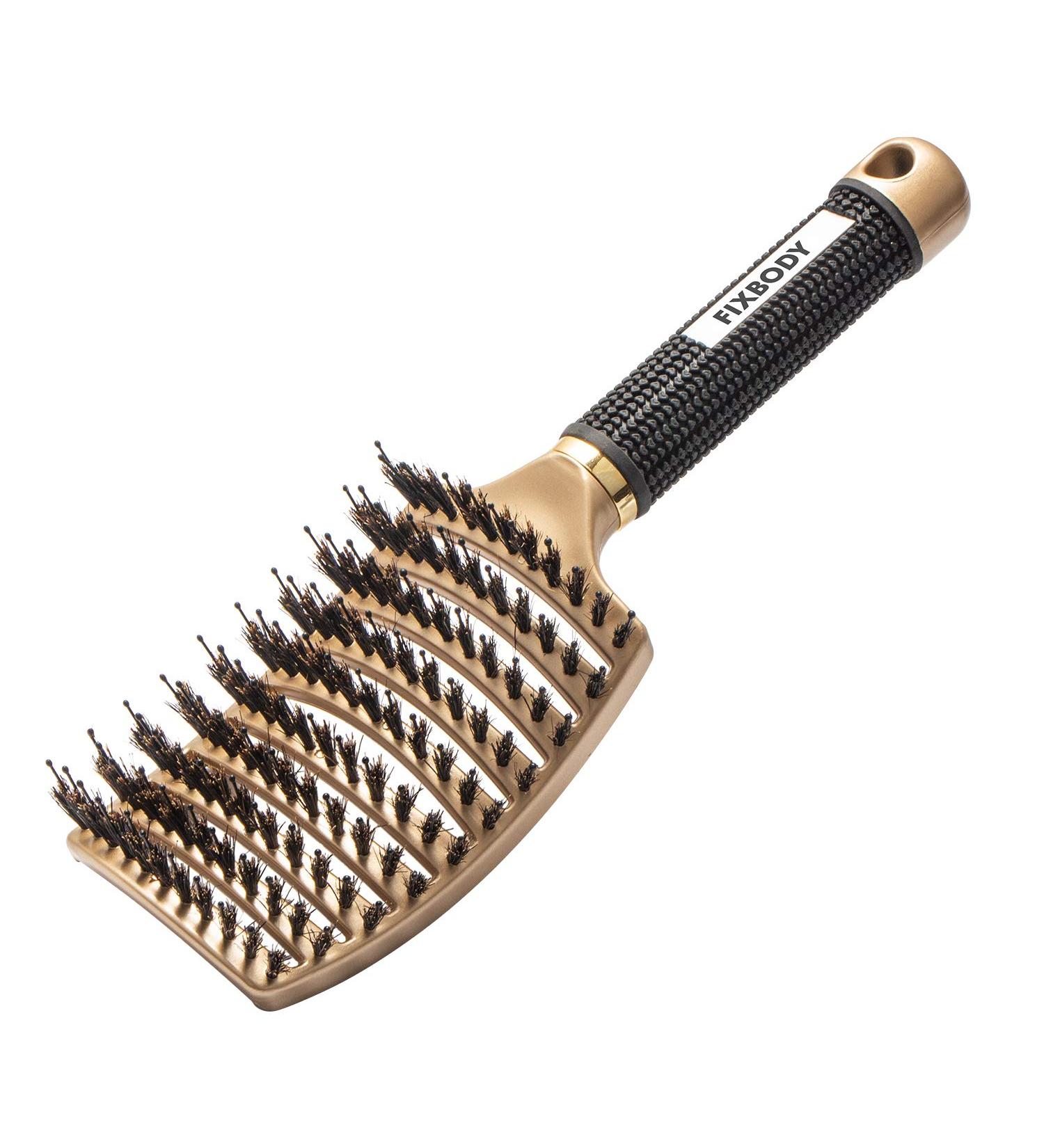 FIXBODY Boar Bristle Hair Brush - Curved Vented Oversize Design for Women Long Thick Curly Hair - Gold - Buy Online on GoSupps.com