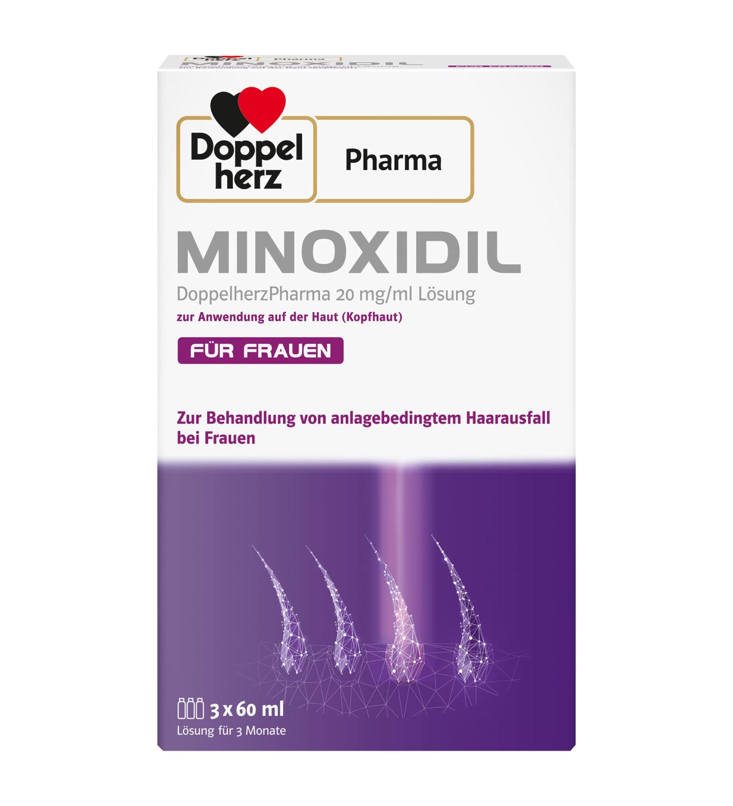 Minoxidil Double Heart 20 mg/ml Solution for Women's Hair Loss - 3x60 ml | Effective Treatment for Thinning Hair | International Shipping - Buy Online on GoSupps.com