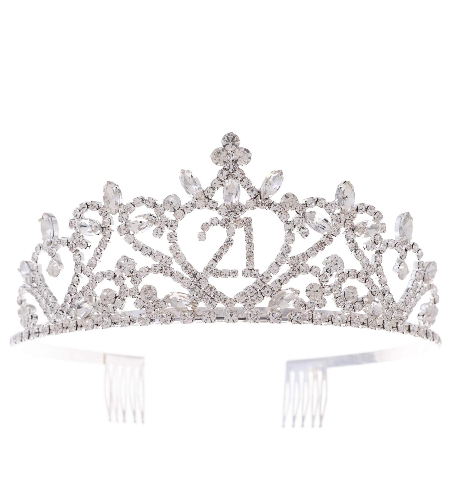 Ella Celebration 21st Birthday Tiara - Silver Heart Crown Headband for Women - Buy Online on GoSupps.com