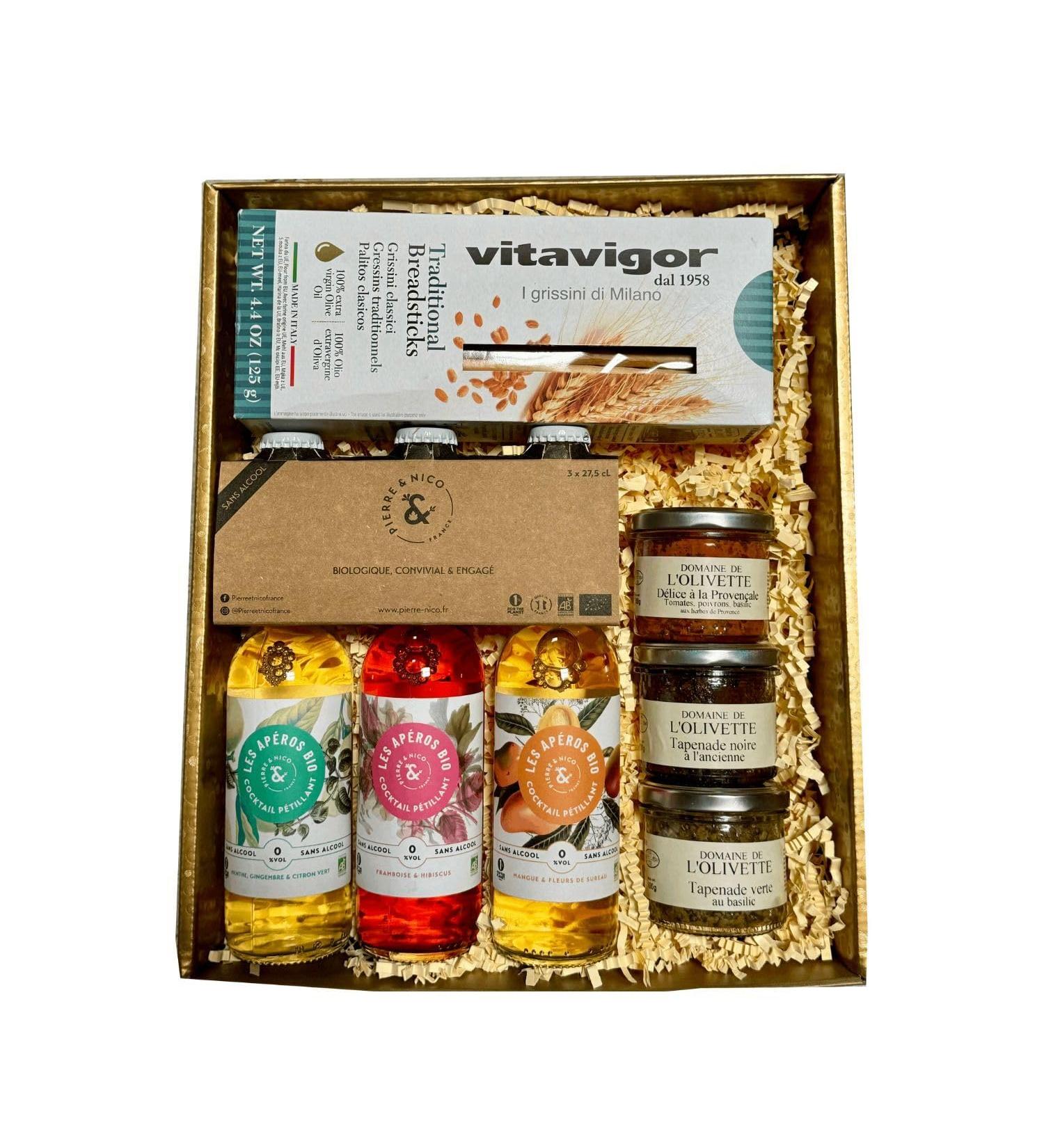 Gold Box: Pierre and Nico: Non-alcoholic cocktails + Breadsticks + Olivette tapenades