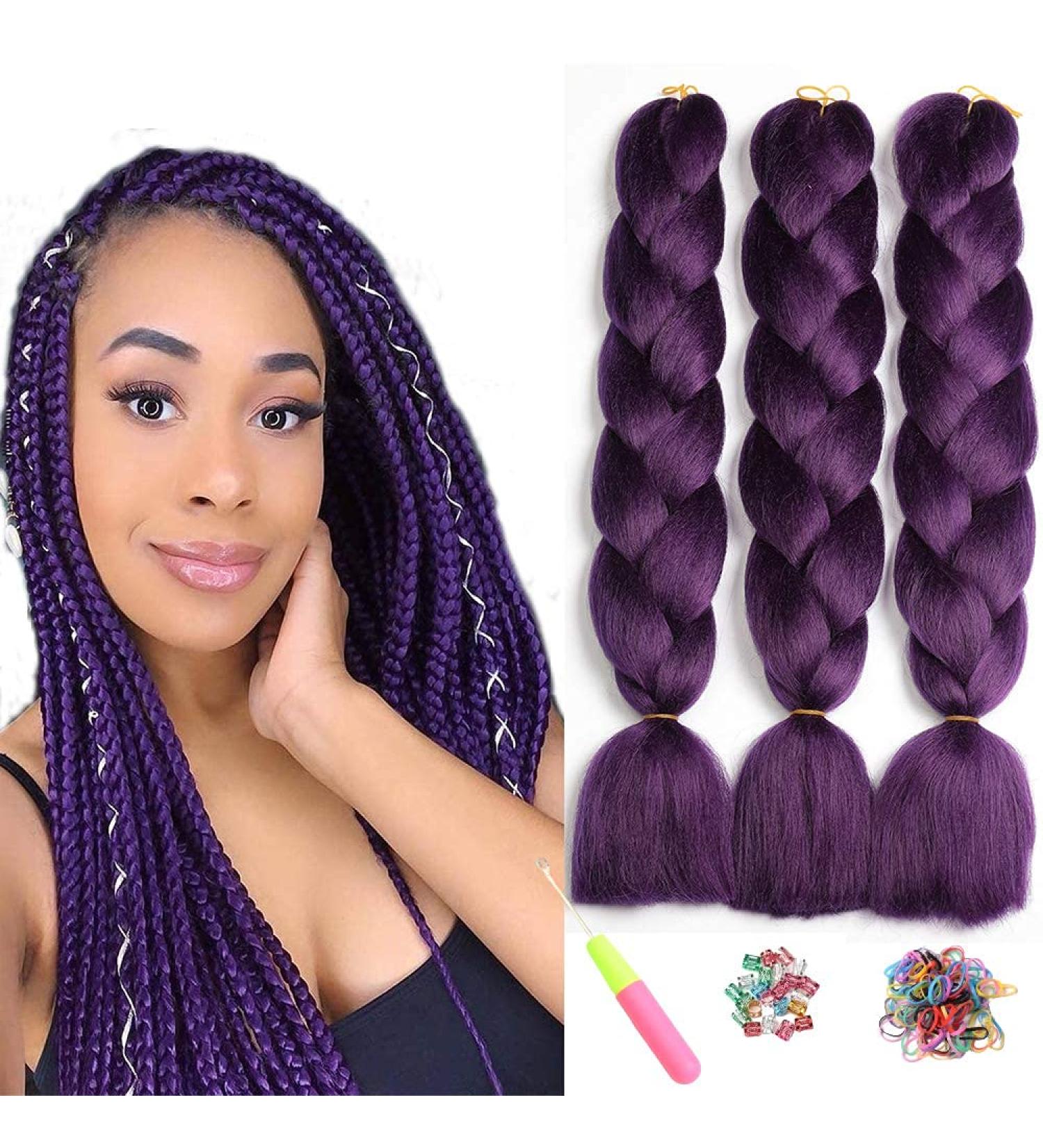 Showjarlly Kanecalon Ombre Jumbo Braid Extensions - 24 Inch Violet KanCalon Hair Braids for Stunning Styles - Buy Online on GoSupps.com
