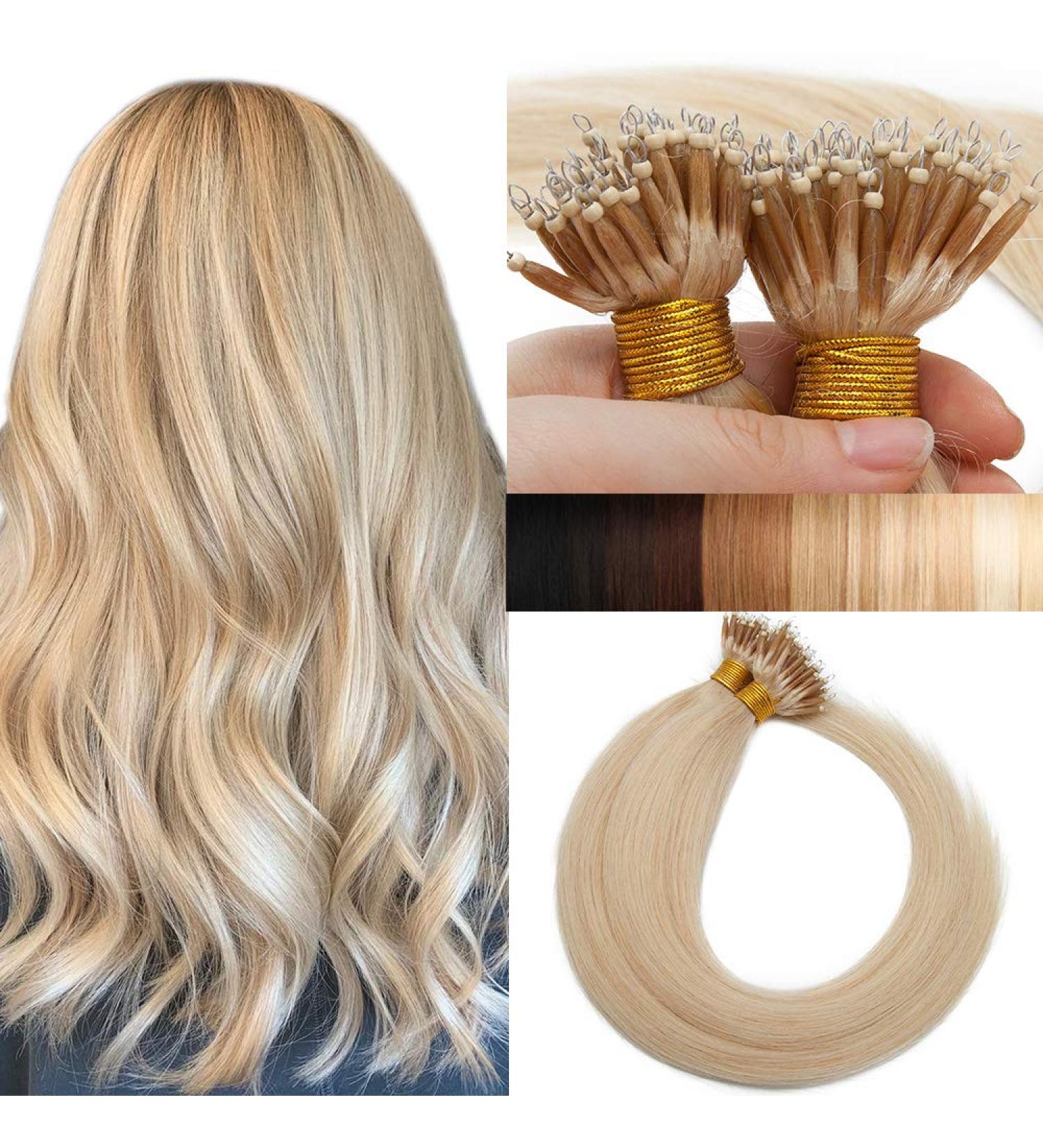 Sego Nano Ring Extension - 100% Remy Human Hair 50 Strands Platinum Blonde #60 40cm (50g) - Real Hair Loop Extensions - Buy Online on GoSupps.com