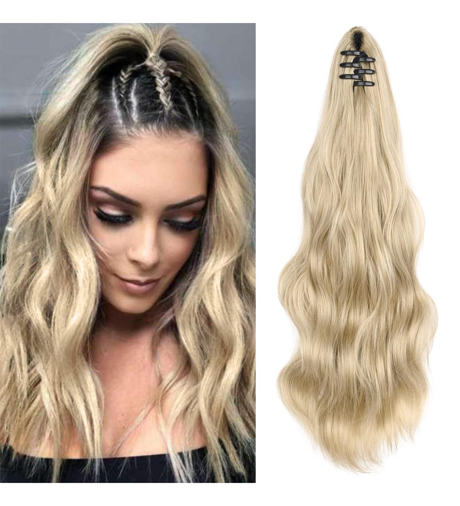 SEIKEA 16 Inch Ash Blonde Ponytail Extension | Wavy Curly Hairpiece with Jaw Clip | Synthetic Ponytail Hair Extension - Buy Online on GoSupps.com