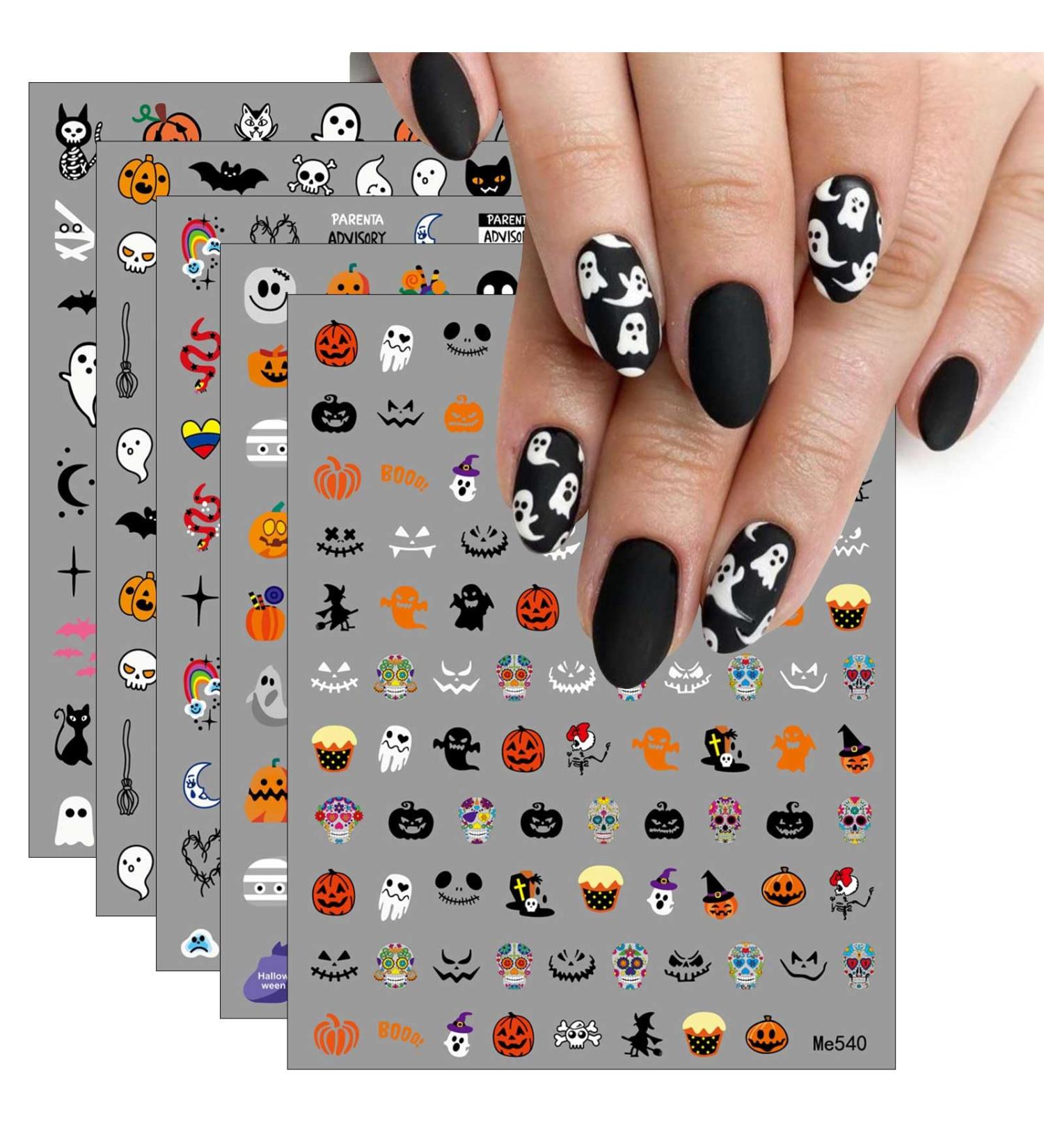 JMEOWIO 9 Sheets Halloween Nail Art Stickers Decals Self-Adhesive Ghost Pumpkin Black Hat Nail Supplies Nail Art Design Decoration Accessories - Buy Online on GoSupps.com