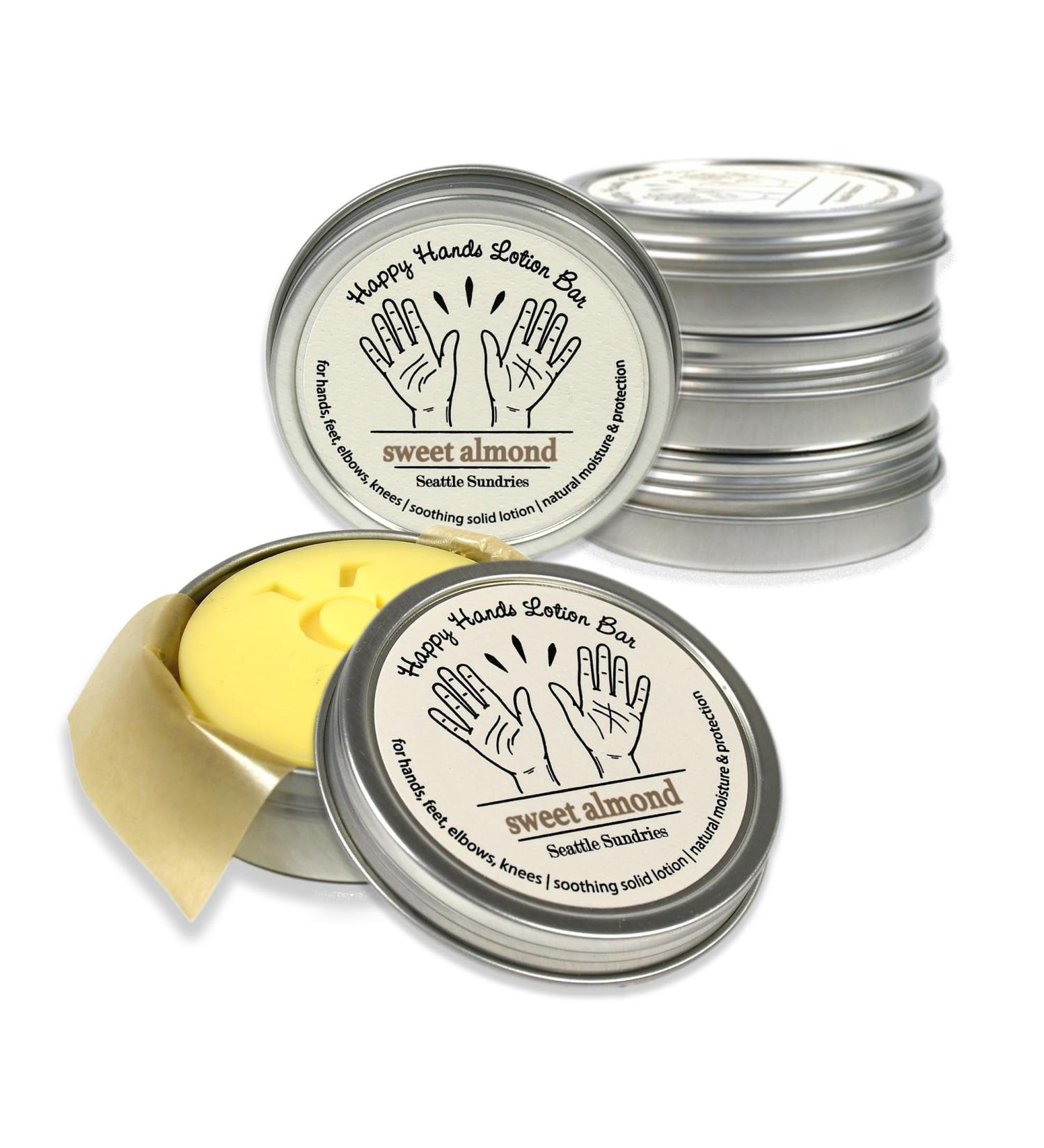 Sweet Almond Natural Beeswax & Shea Butter 6x (1.15oz) Hand Made Solid Lotion Bars in tins- Moisturize & Protect Dry Skin - for Women & Men Work & Home Pack Bundle Set 3