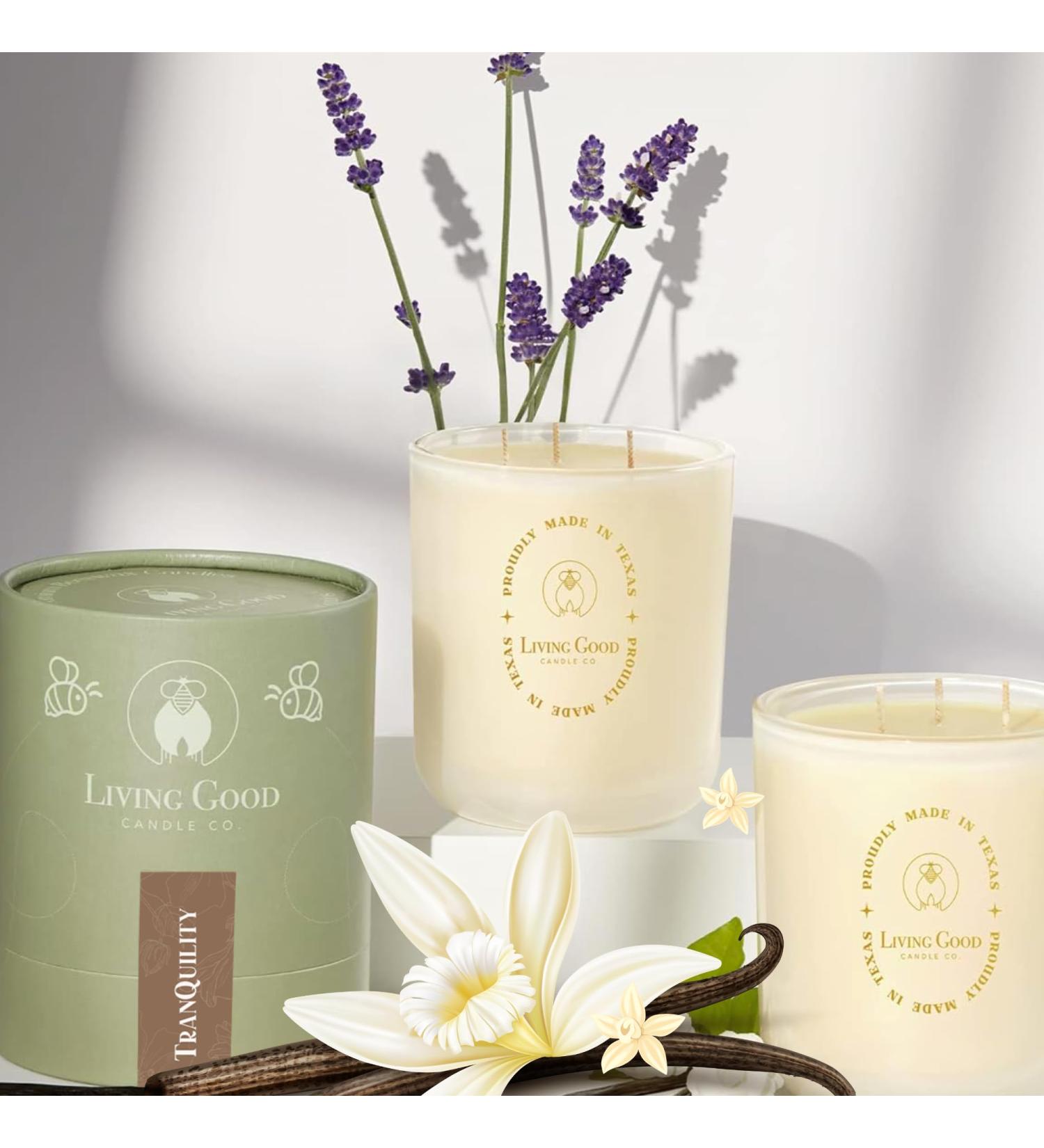 Tranquility Vanilla & Lavender Beeswax Candle - 90+ Hours Non-Toxic Scented Candle for Relaxation & Aromatherapy - 15 oz - Buy Online on GoSupps.com