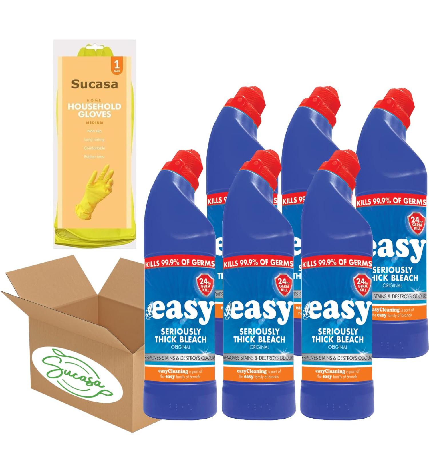 Easy Thick Bleach 24-Hour Toilet Bleach Cleaner 6x750ml - Powerful Formula Germ-Killing Strength | Includes Bonus DirtBuster Gloves by Sucasa - Buy Online on GoSupps.com