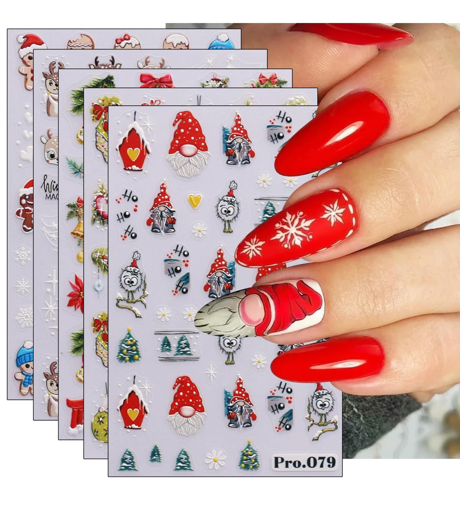 Christmas Nail Stickers 7 Sheets Self-Adhesive Nail Decal Santa Claus Gnome Tree Nail Art Decoration Design Supplies - Buy Online on GoSupps.com