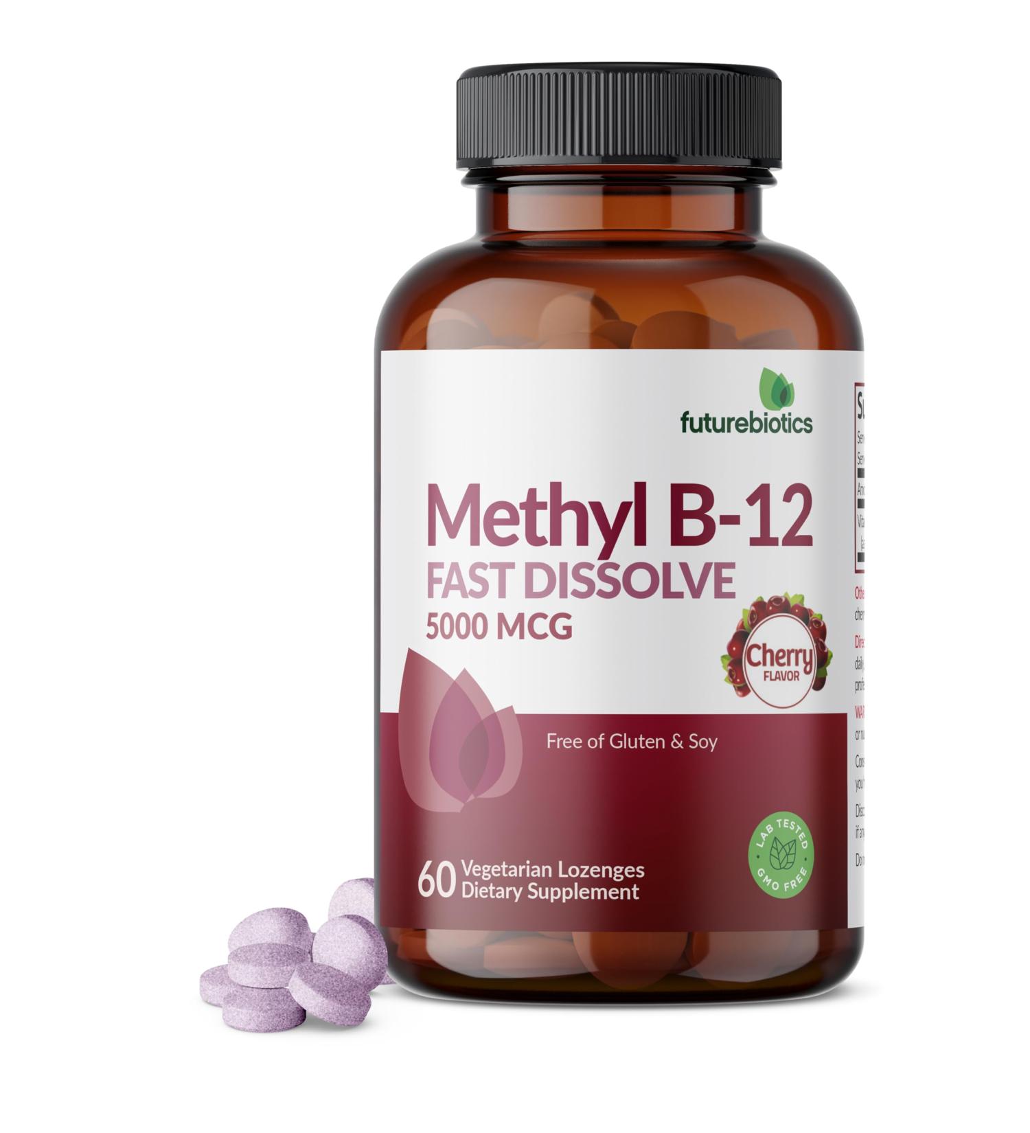 Futurebiotics Methyl B12 5000 MCG Vitamin B12 Methylcobalamin Cherry Flavor Non-GMO 60 Vegetarian Lozenges 60 Count (Pack of 1) - Buy Online on GoSupps.com